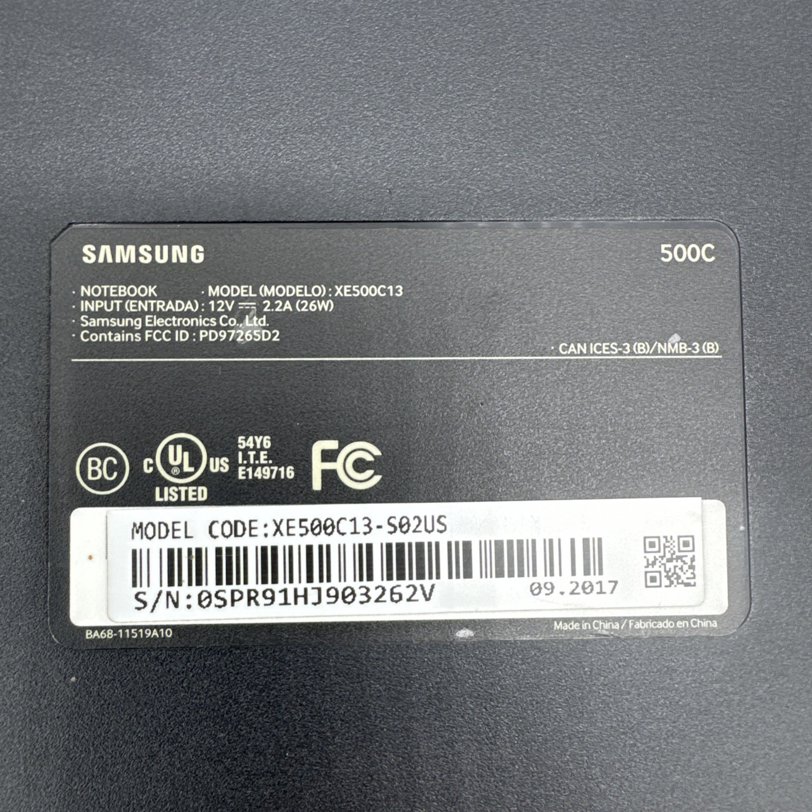 Samsung Chromebook 3 XE500C13 11.6in. 16GB, Intel Celeron N, 2.48GHz, 2GB Tested