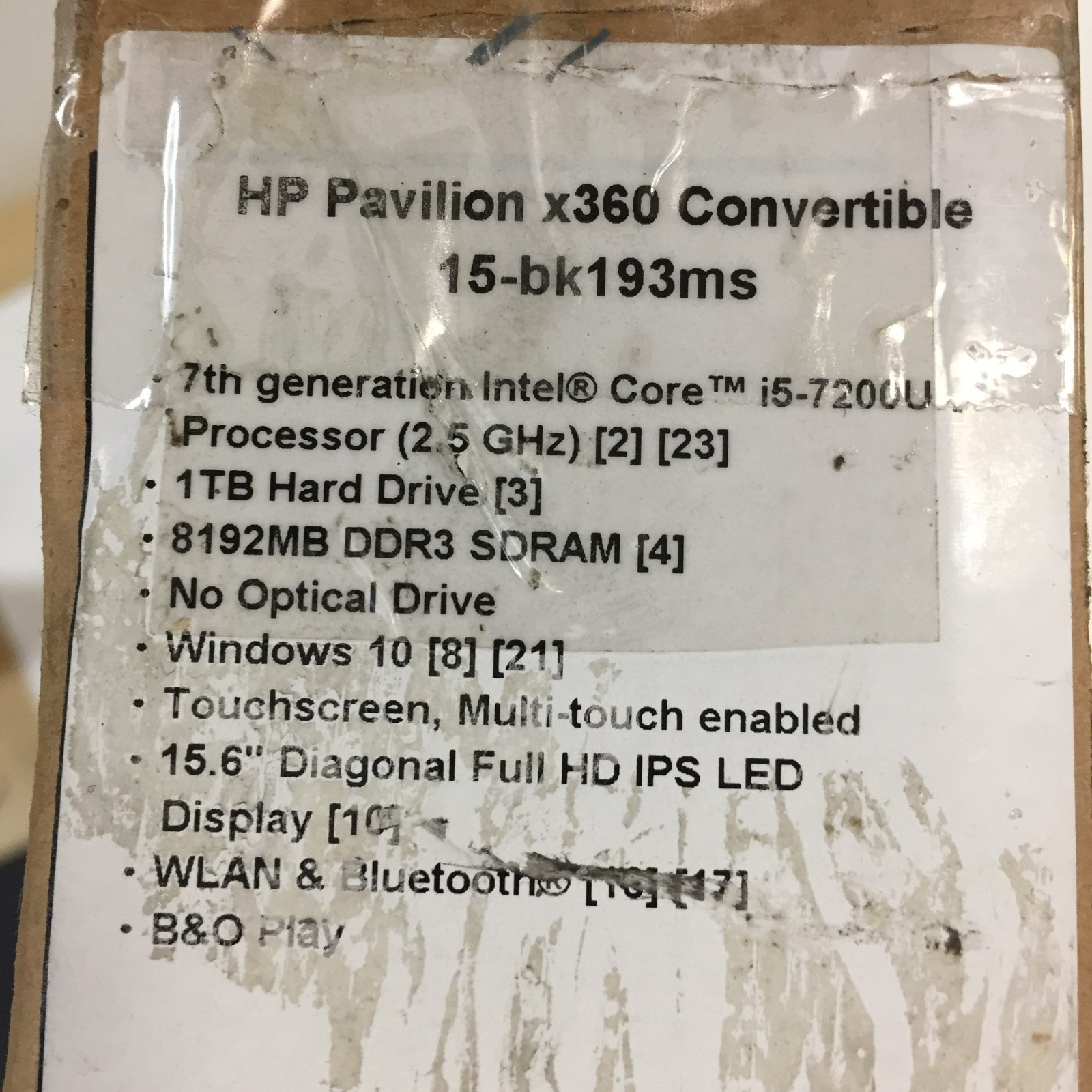*Faulty* HP Pavilion x360 15-bk193ms 15.6″ Touch Laptop/i5-7200U/8GB/1TB HDD/W10