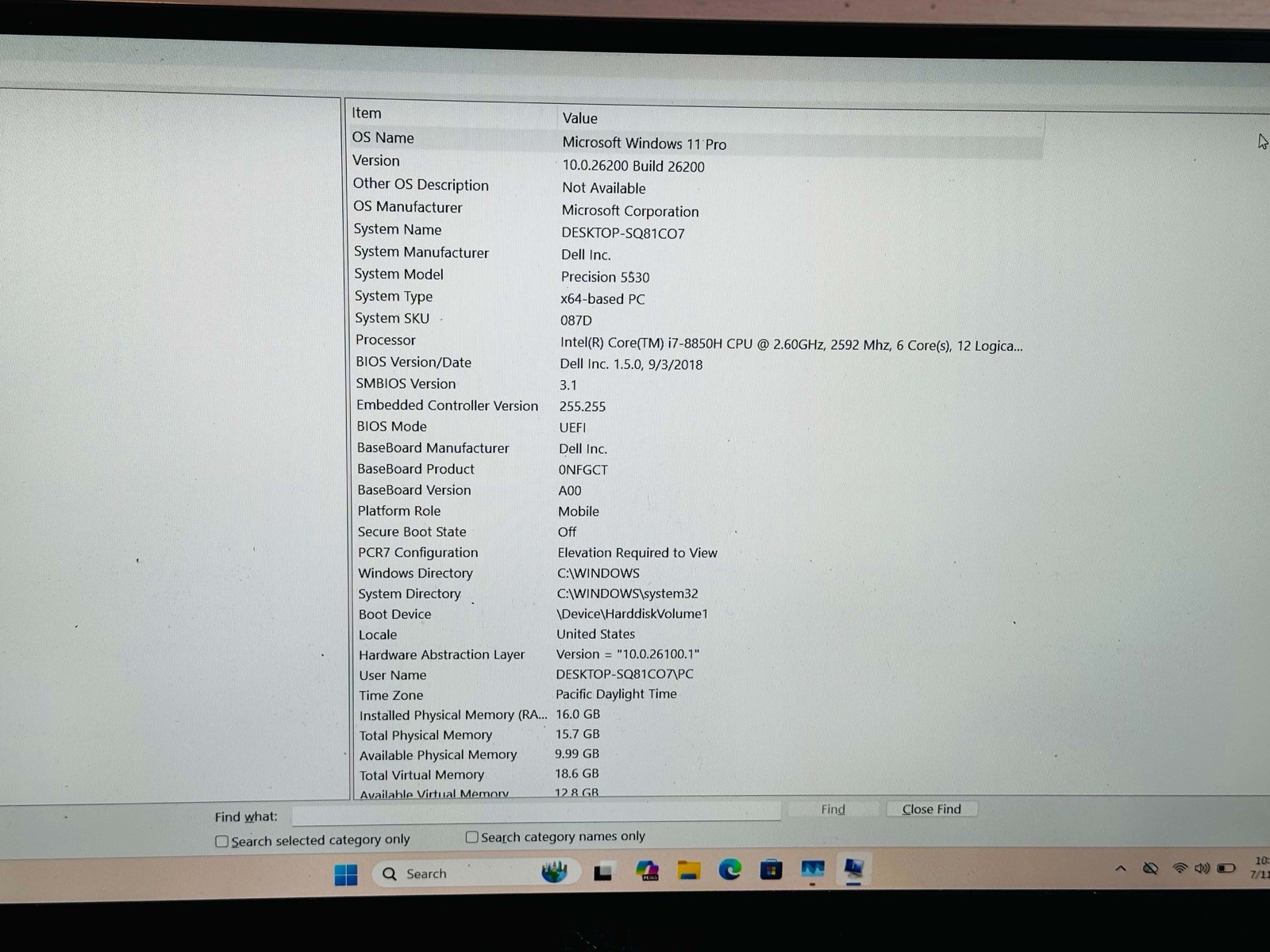 Dell Precision 5530 15.6in i7-8850H 16GB 512GB SSD Quadro P1000 W11 Pro