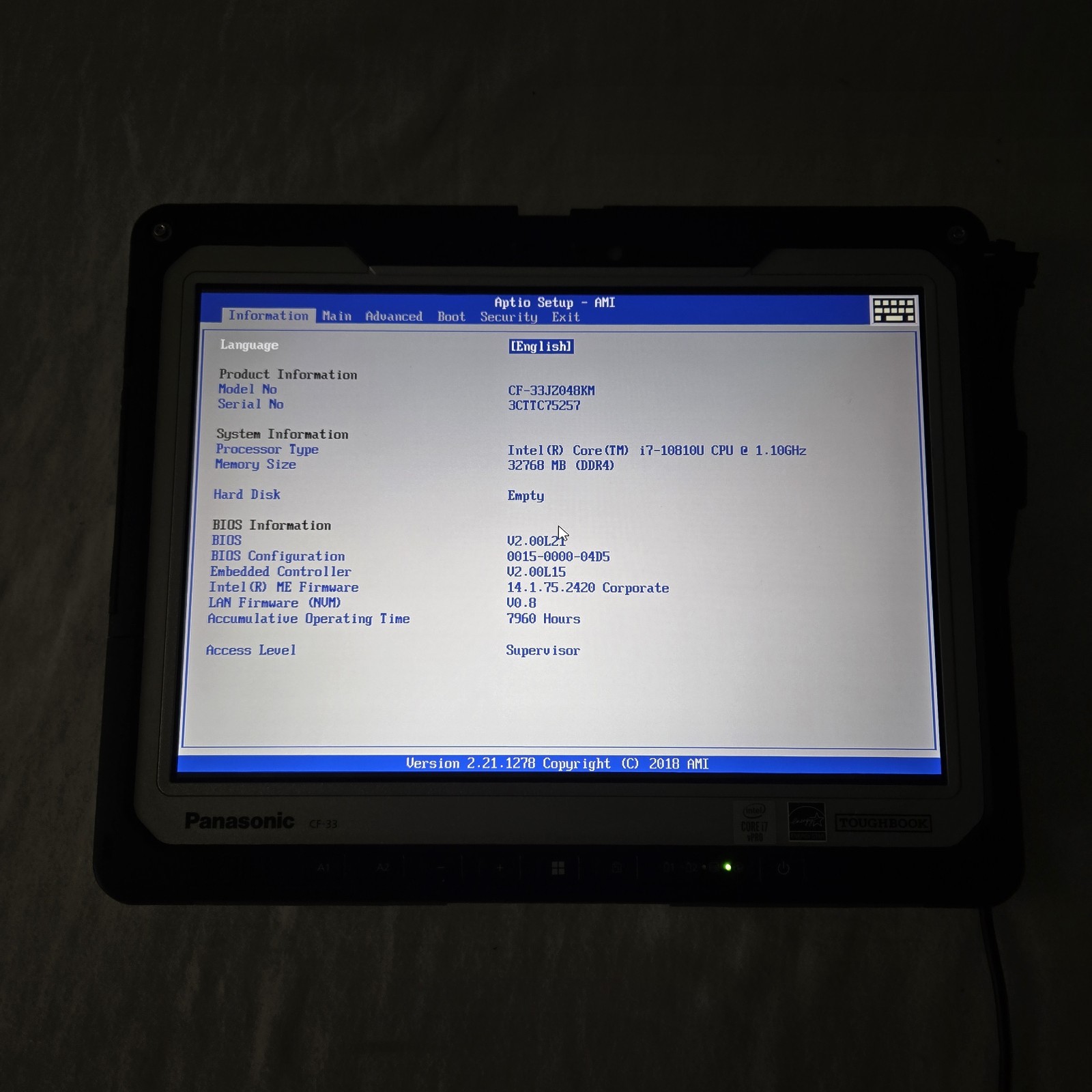 Panasonic Toughbook CF-33 i7-10810U 1.10GHz 32GB Ram 4G GPS – NO SSD — READ