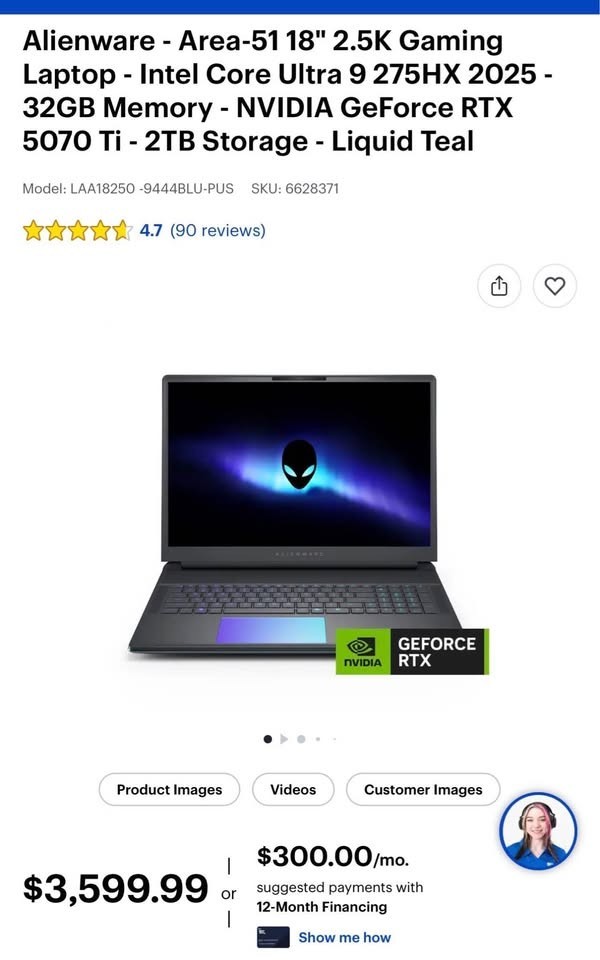Alienware RTX 5070 Ti Ultra 9 32GB 2TB 18″ 300Hz Light Use Excellent Condition