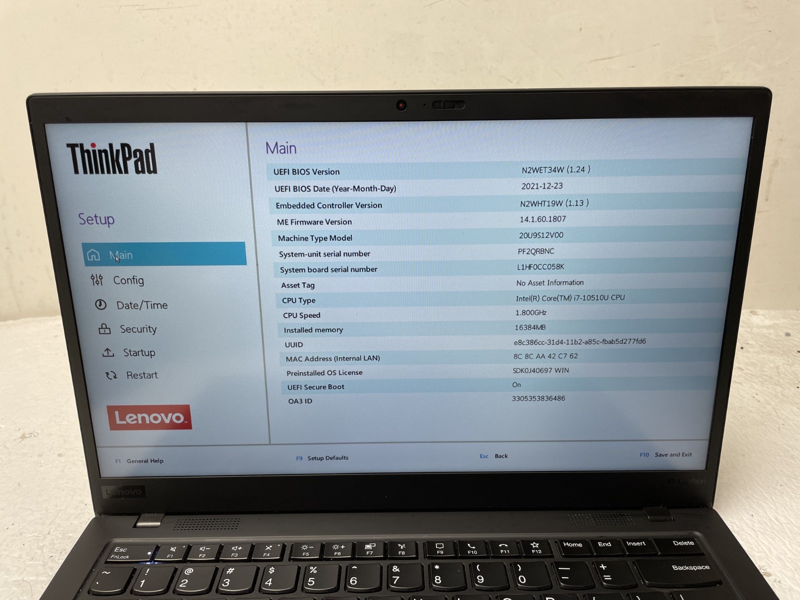 Lenovo Thinkpad X1 Carbon Gen 8 Intel i7-10510U 16GB RAM NO SSD Touchscreen Part