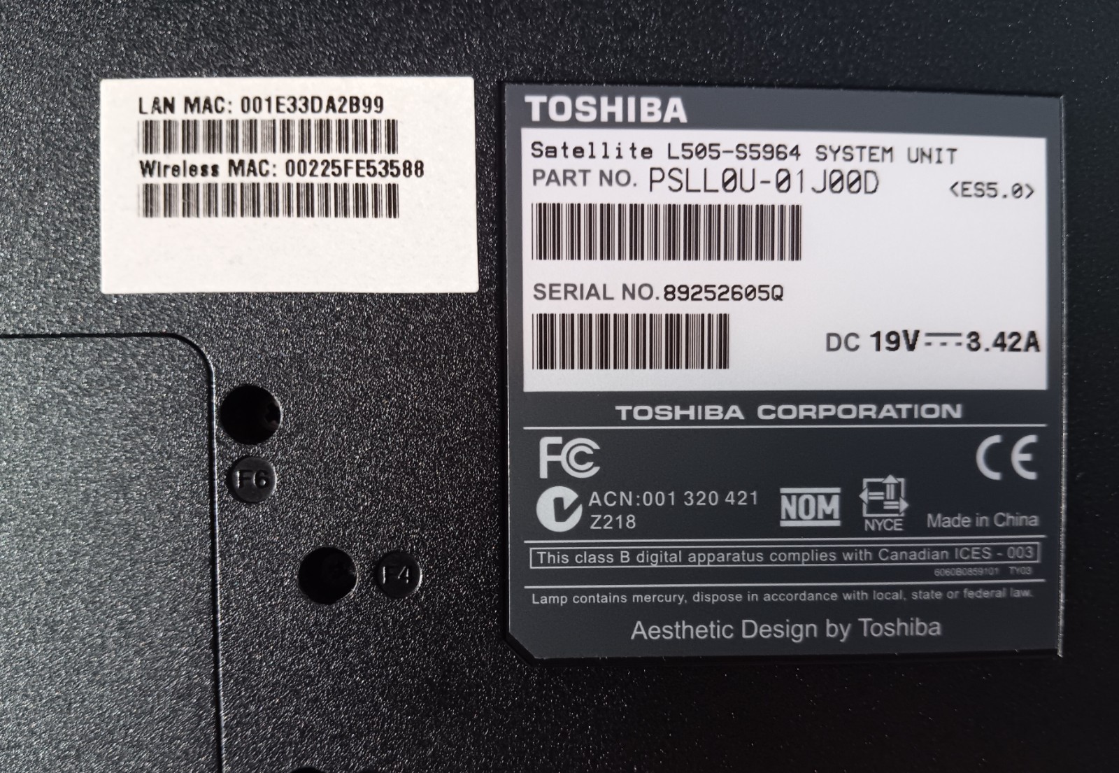 Toshiba Satellite laptop L505-S5964 Linux Mint v19 32 bit 320GB 4GB RAM w/Batt
