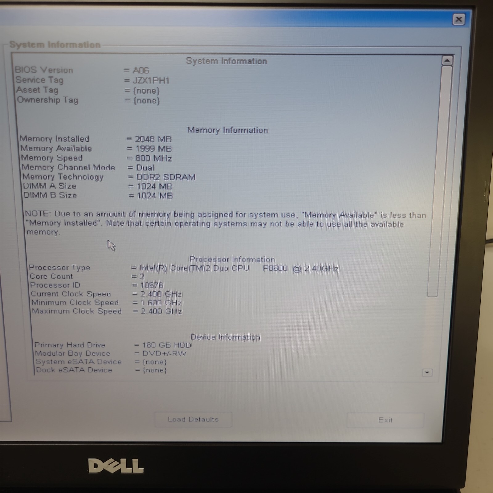 Dell Latitude E6500 Laptop P8600 2.40GHz 160GB HDD NO OS AS IS READ 15.3″ Wi-Fi