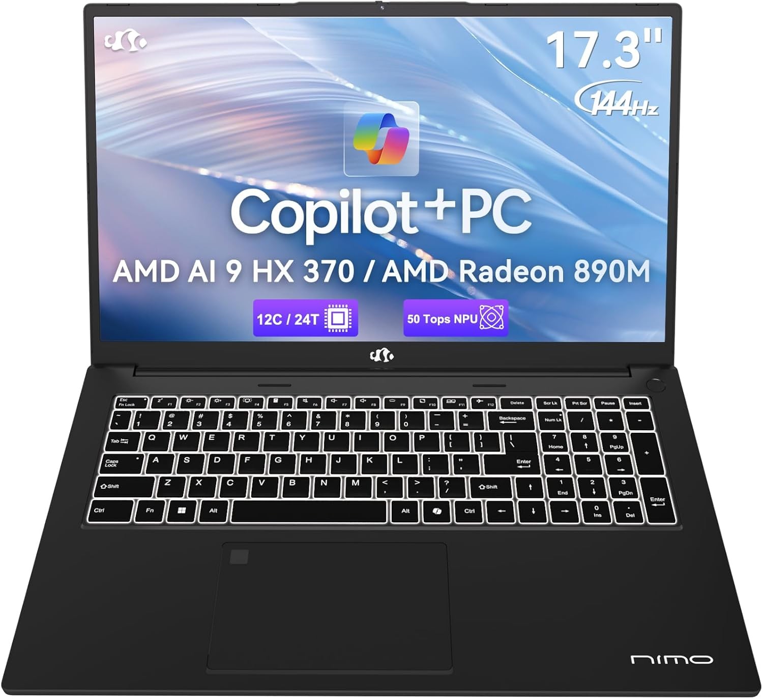 NIMO 17.3″ AI Laptop, AMD Ryzen AI 9 HX 370(50 Tops NPU), Radeon 890M, 32GB RAM