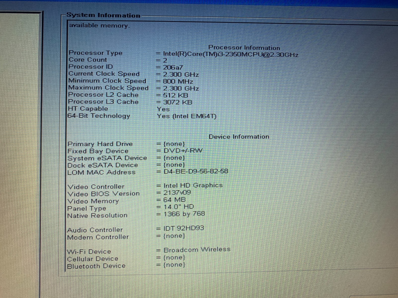 Dell Latitude E5430 Laptop For Parts/Repairs, No HDD/ OS Has Caddy, Bad Battery