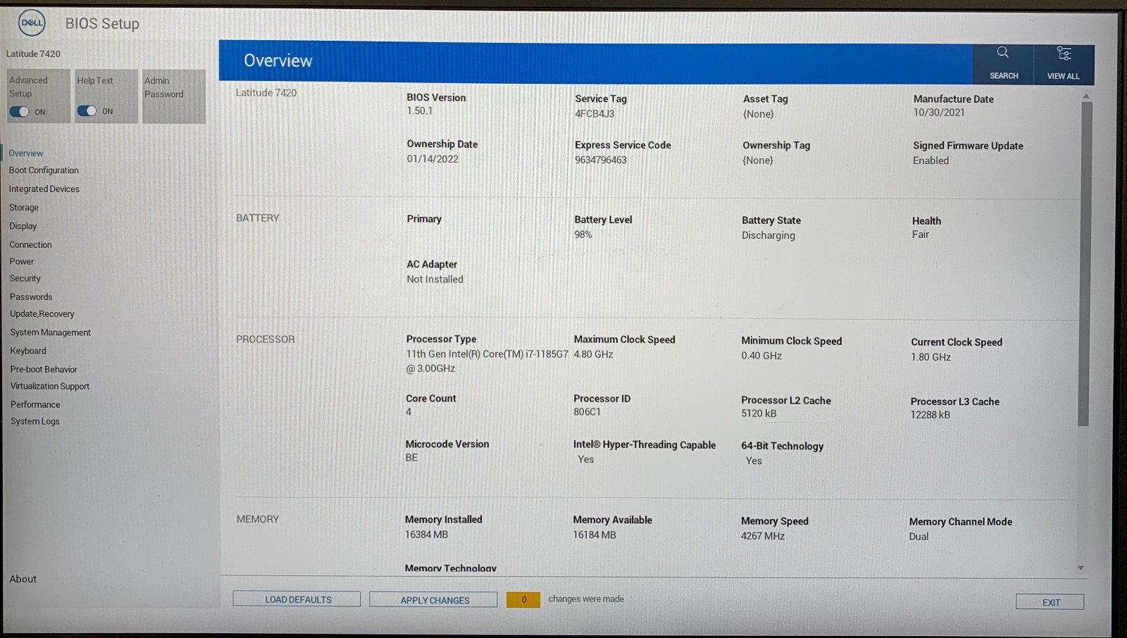 Dell Latitude 7420 14″ Laptop i7-1185G7 16GB RAM 512GB NVMe, As Is