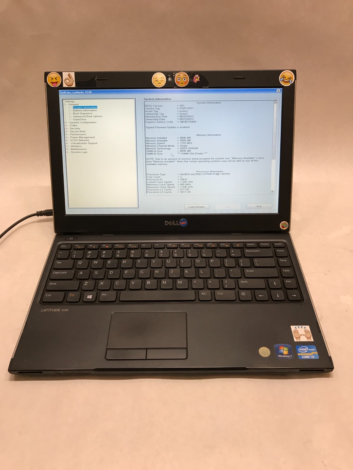 Dell Latitude 3330 13″ Intel Core i3 4GB RAM NO HDD/OS BOOTS TO BIOS NO BATT -DW