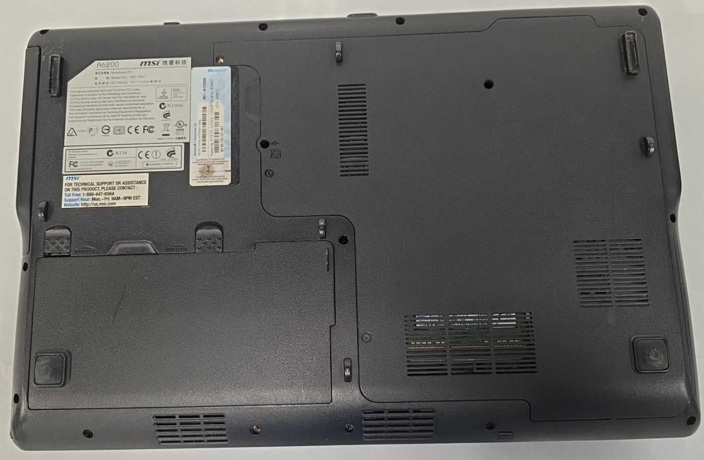MSI A6200 Laptop (MS-1681) | Intel Core i3-370M| 15.6″|4GB RAM|320GB HDD NO OS