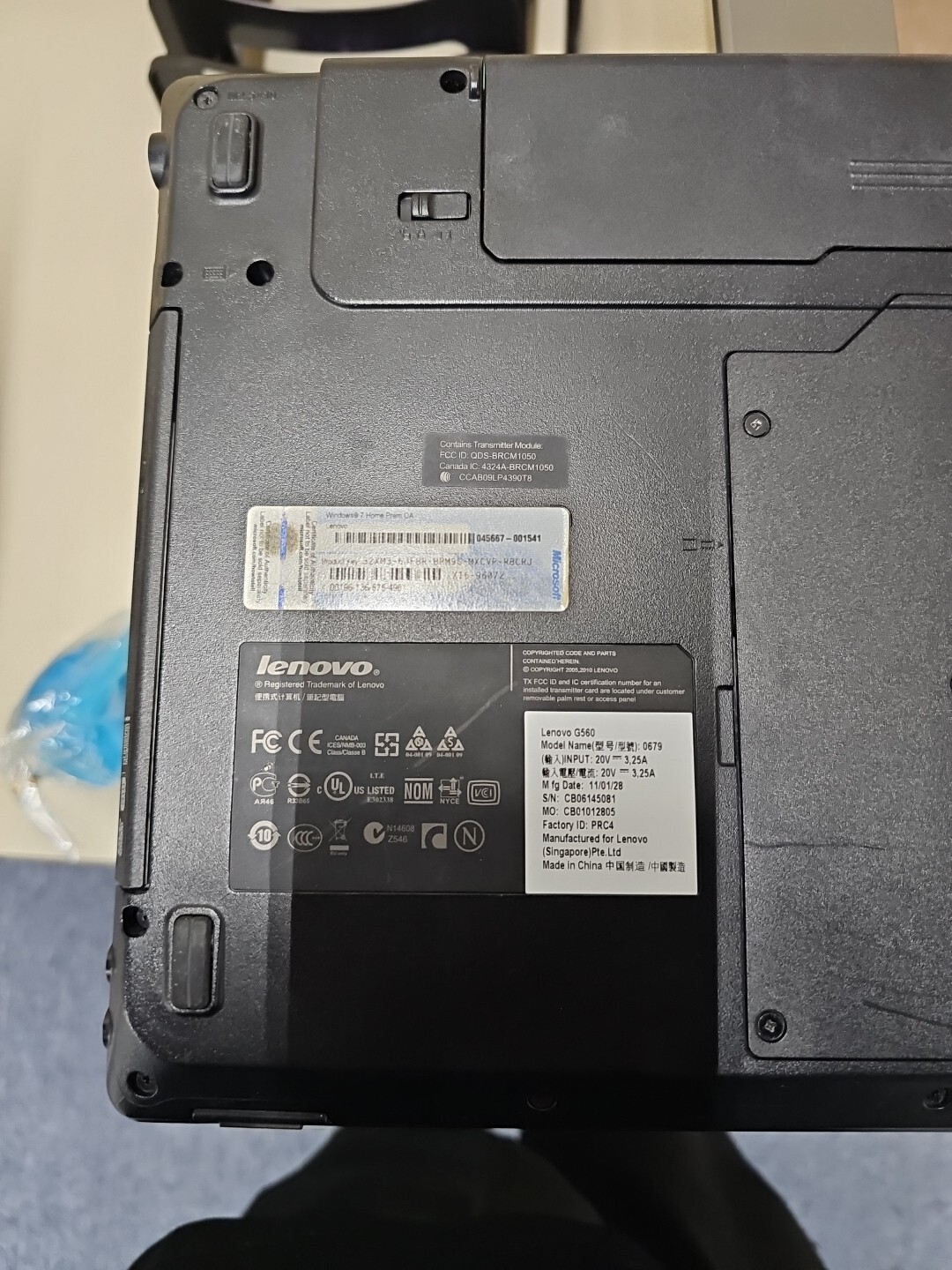 Lenovo G560 Laptop Intel Pentium Dual Core 4GB Ram Has HDD & Battery Powers On