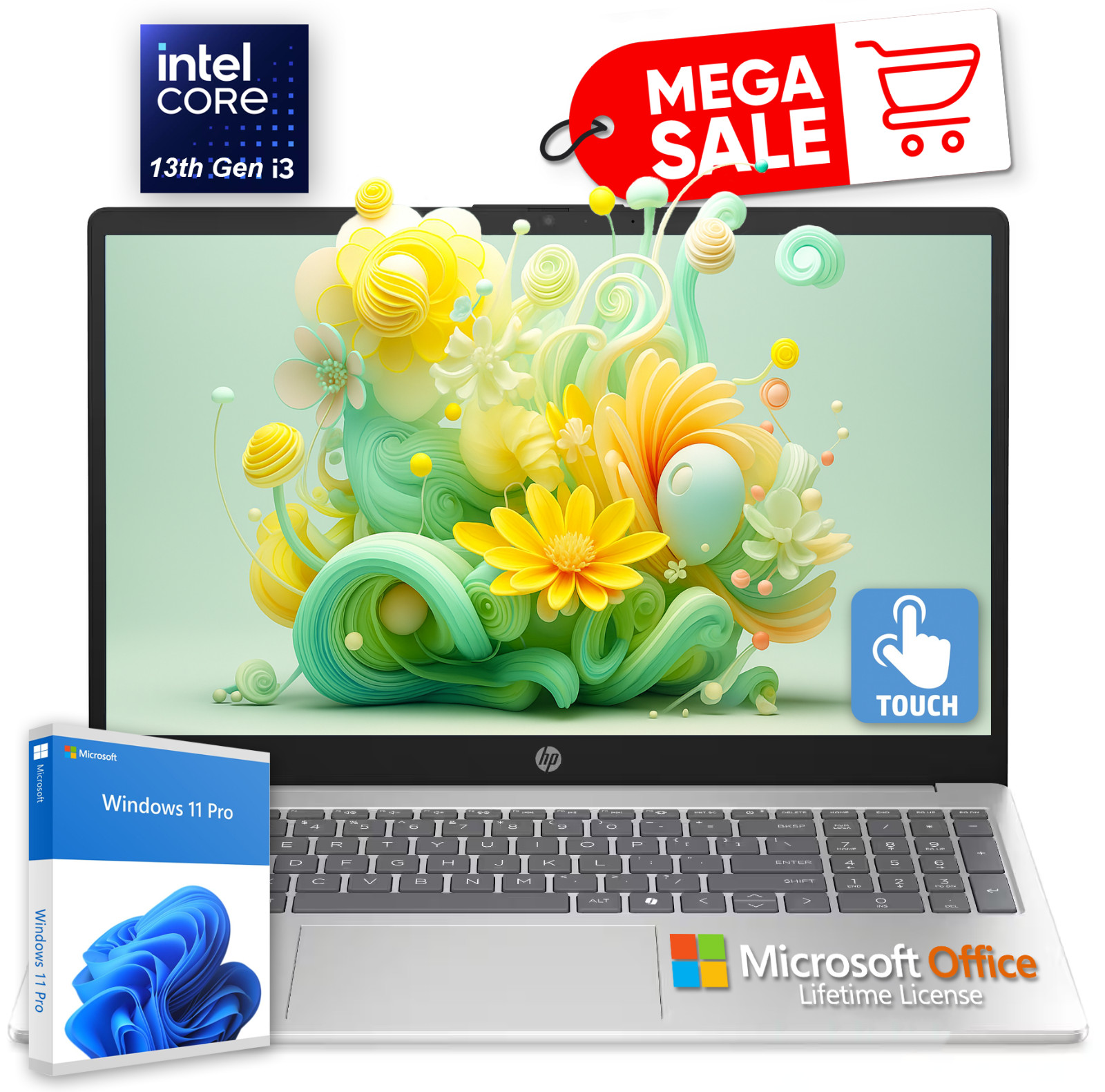 HP 15.6″ Touch Laptop, 13th Gen Intel i3, 16GB RAM & 512BG SSD Win 11 Pro+Office