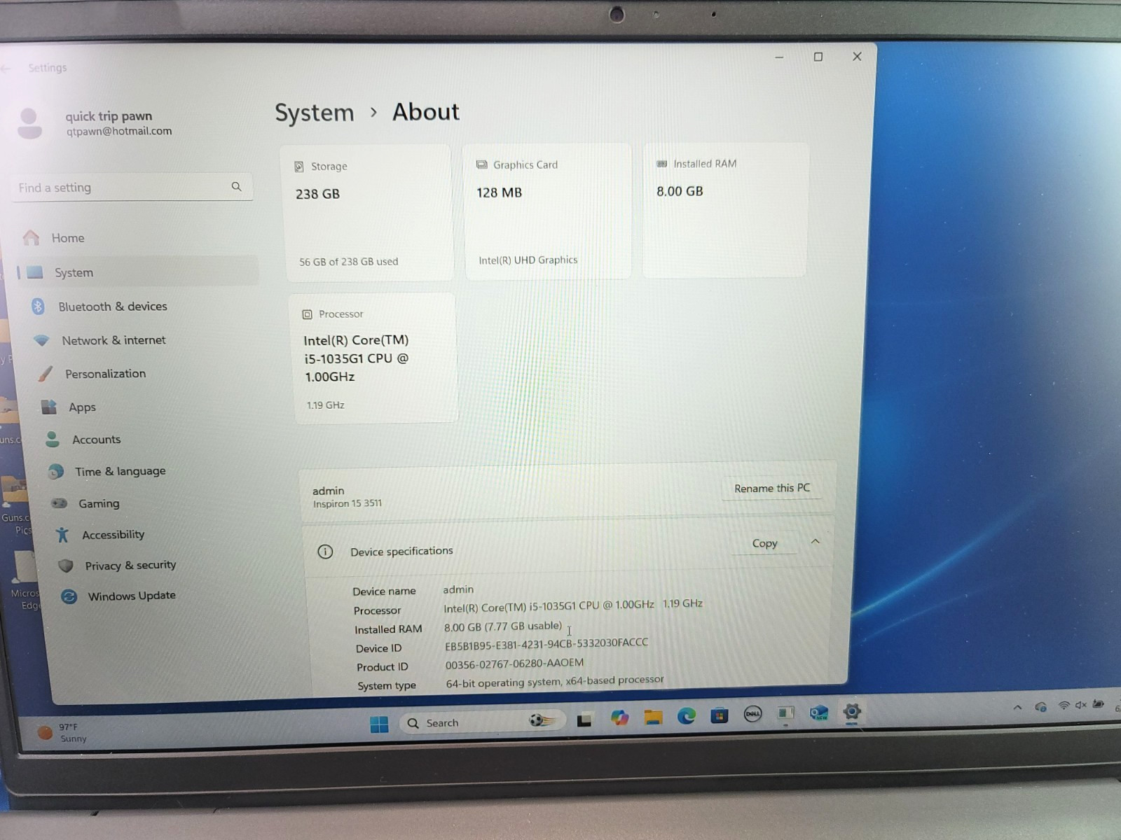 DELL INSPIRON 15 P112F LAPTOP