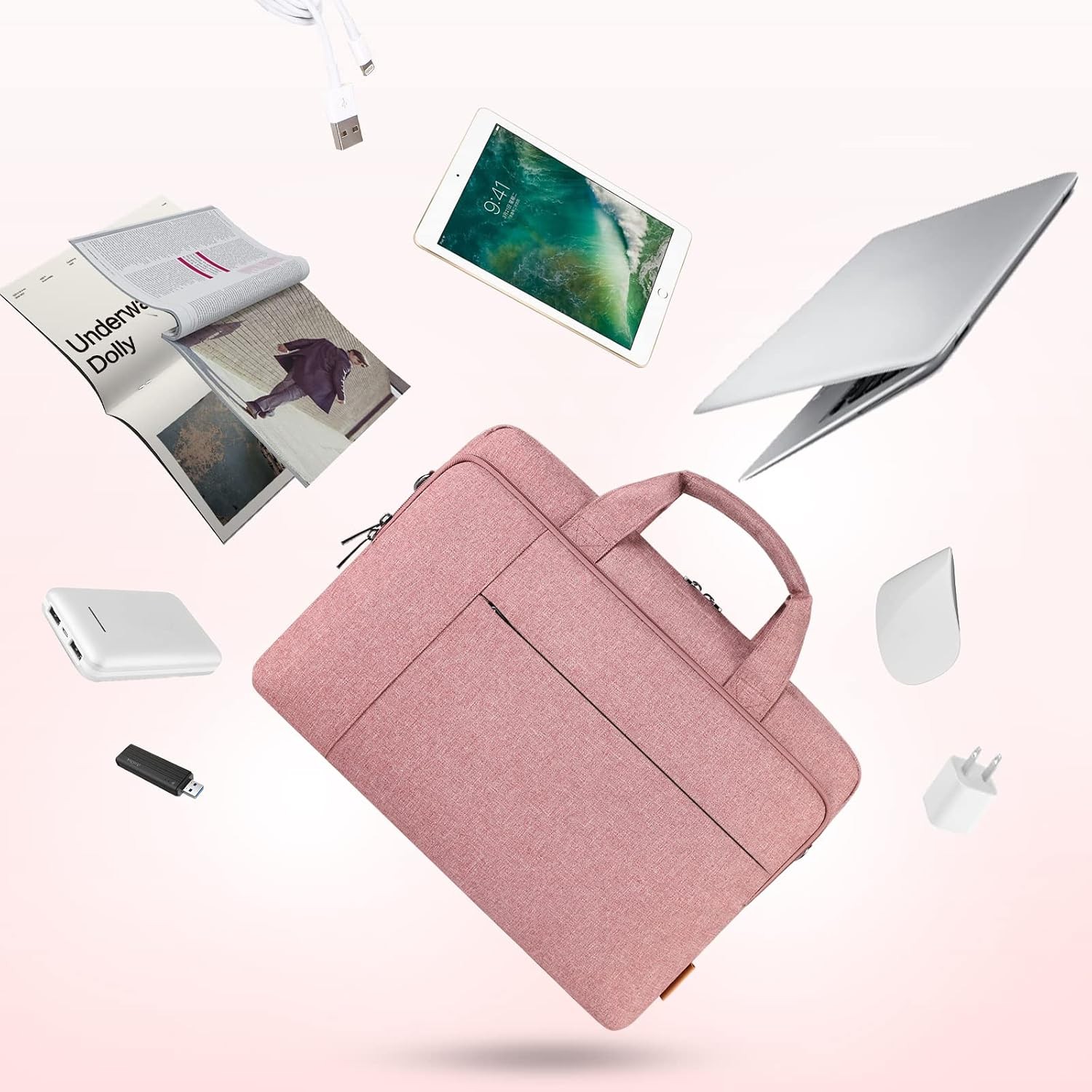 Sleeve for 17.3 inch Laptop, Messenger Bag for Business Travel, Pink