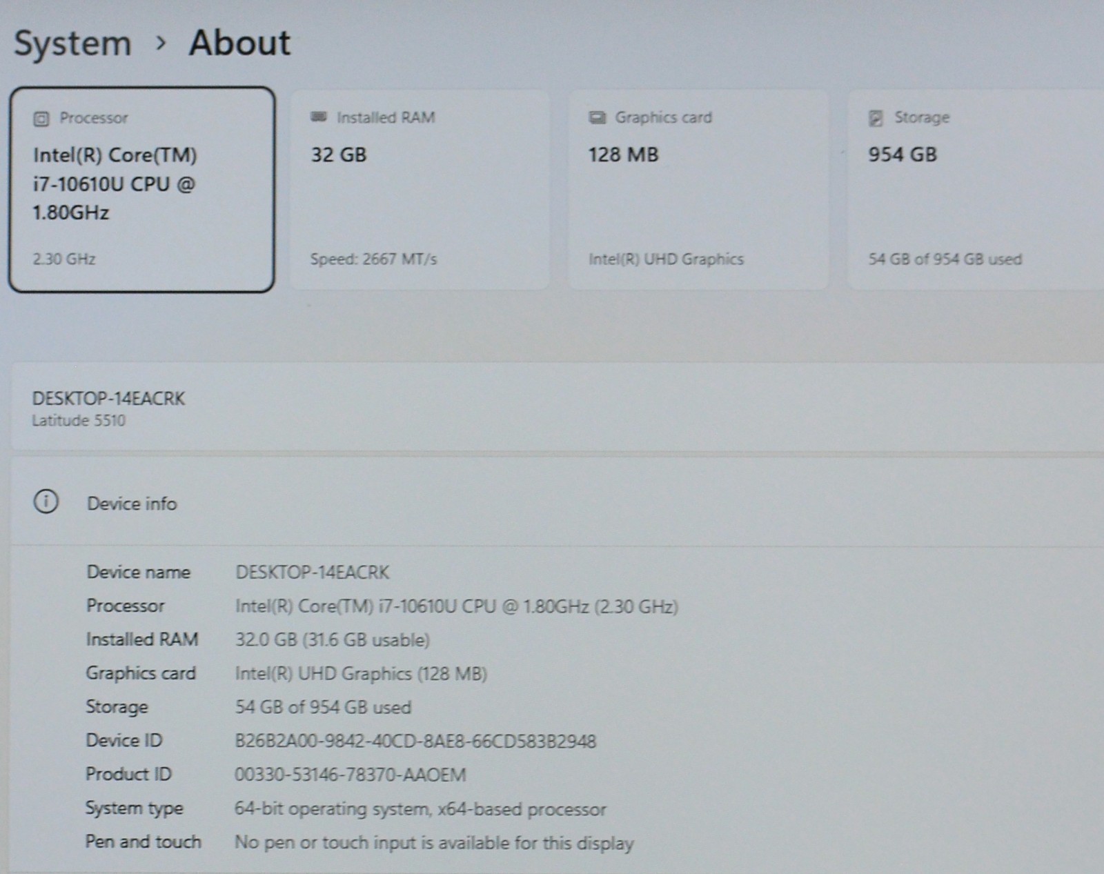Latitude 5510: 15.6 FHD, i7-10610U, 32GB, 1TB NVMe, Win 11 Pro