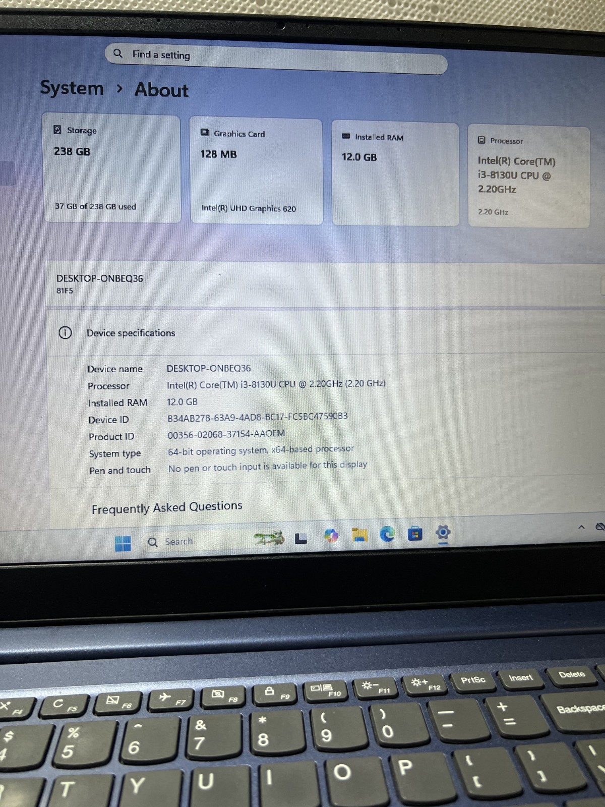 LENOVO IDEAPAD 330S i3-8130U@2.20GHz 12GB RAM 256GB NVMe Win-10H