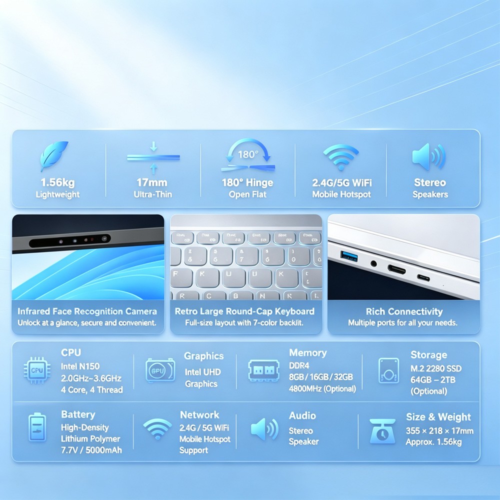 15.6″ Laptop Computer 16GB RAM 2TB SSD with 4 Cores IPS Full HD Business Laptop