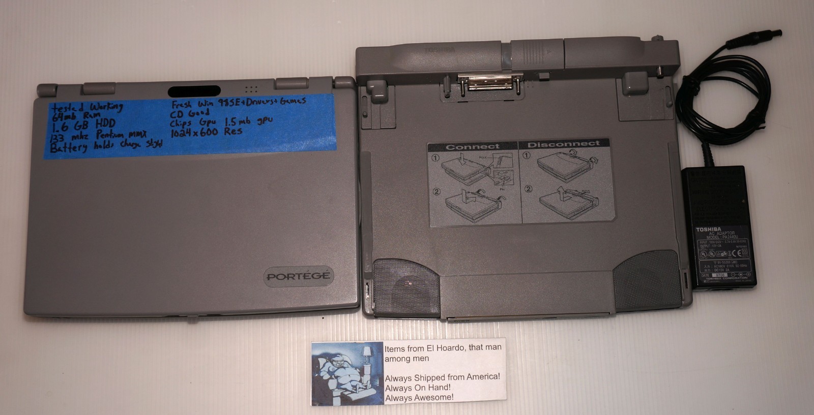 Toshiba Portege 300CT 64mb Ram 1GB HDD 133Mhz Docking Station CD Working Rare!