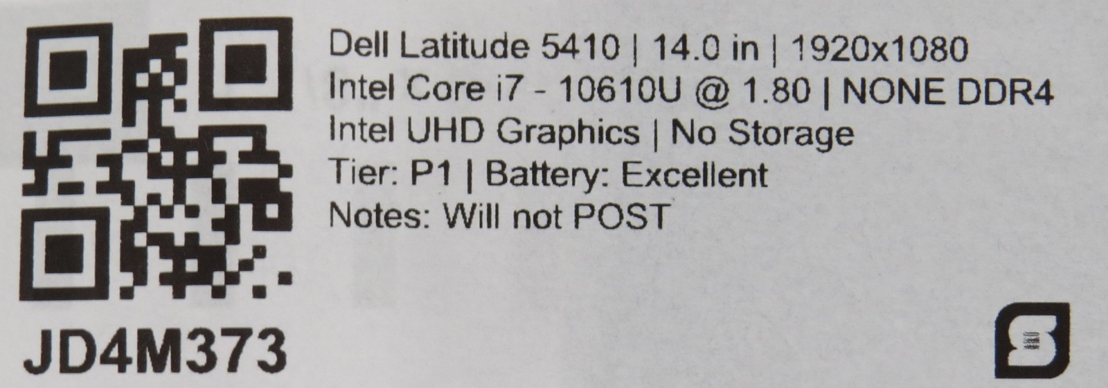 Dell Latitude 5410 i7-10610U @ 1.8GHz Intel UHD 14″ display No HDD/OS/AC *PARTS*
