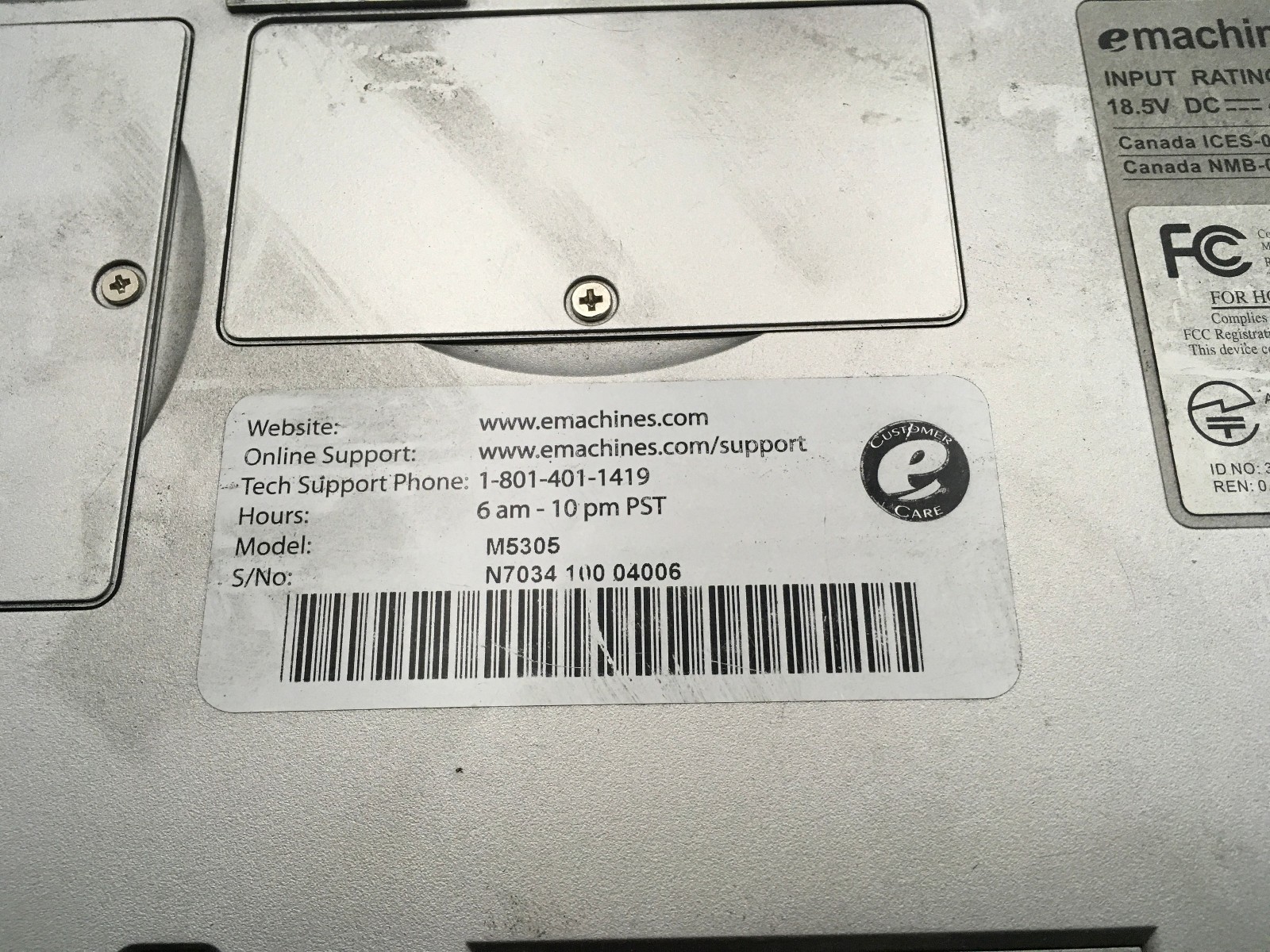 EMACHINES M5305 -FOR PARTS/BROKEN HINGE- AMD Athlon XP-M 2200 – NO RAM -READ-BB