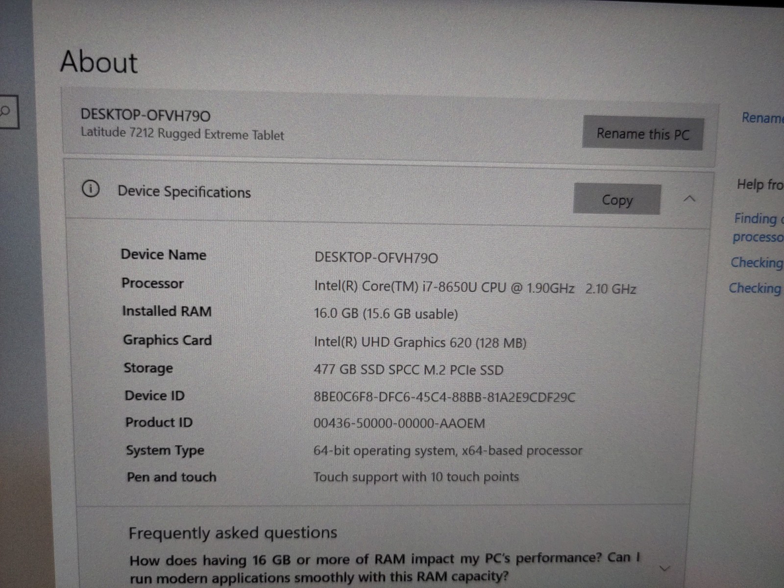 Dell Latitude 7212 Rugged Extreme Tablet, I7-8650U, 512gb SSD, WIN 10 , 16GB Ram