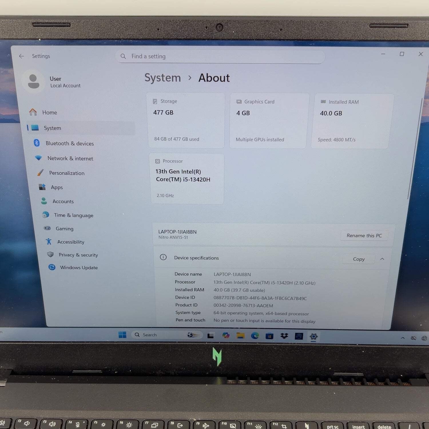 Acer Nitro V 15 ANV15-51 14″ i5-13420H 8GB RAM 512GB SSD GeForce RTX 2050
