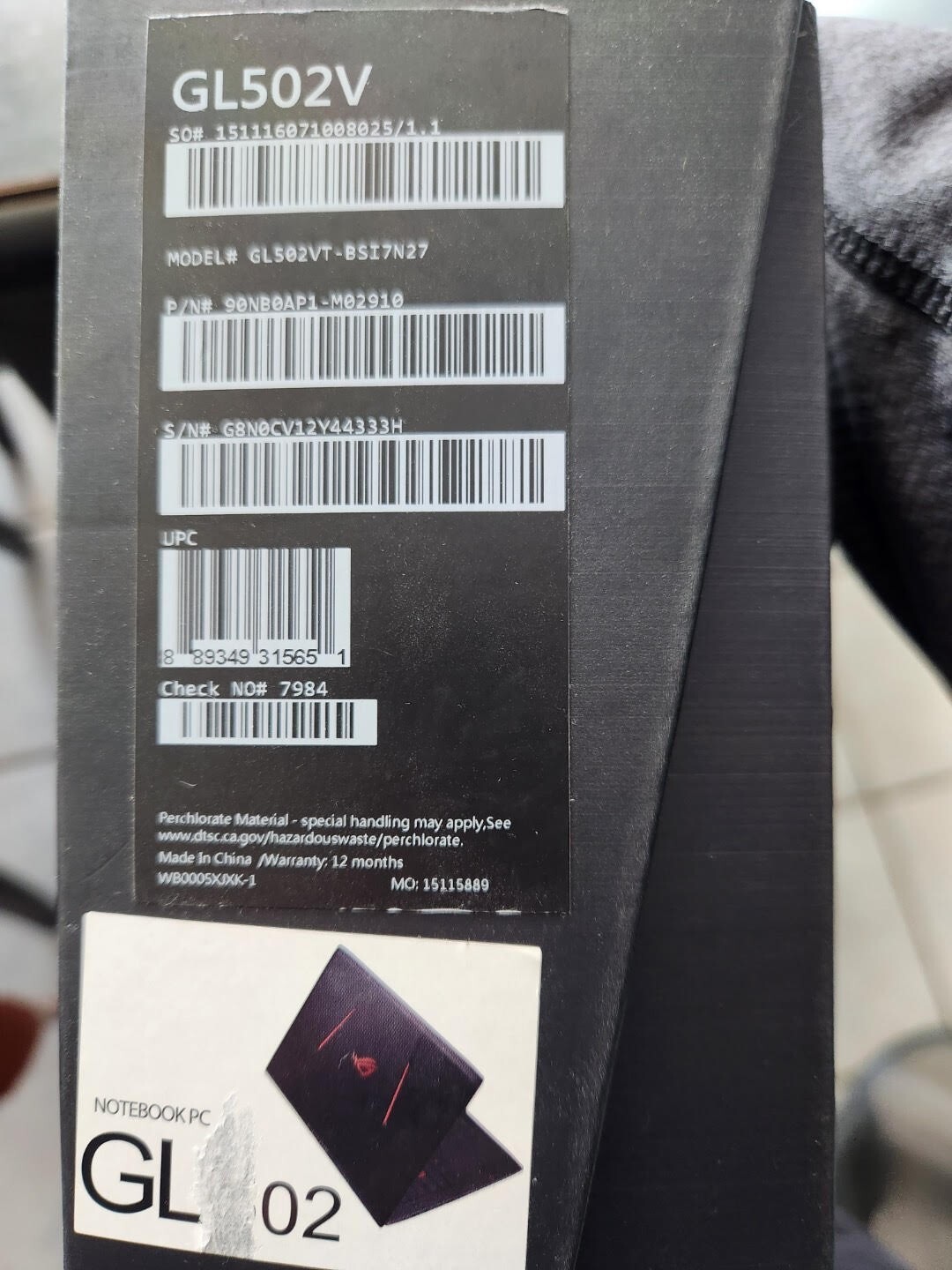 Asus GL502V i7 6th Gen 2.6GHz. 12GB Ram, 1Tb SSD, NVIDIA 970M, Windows 10