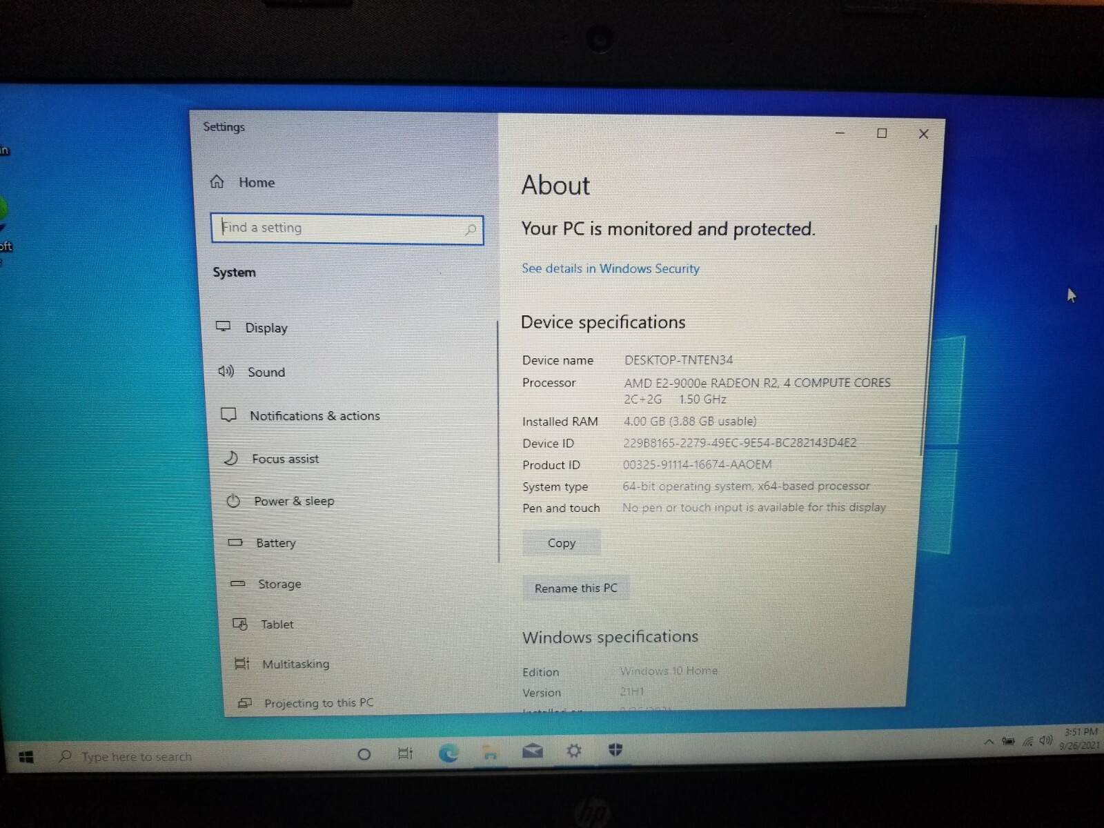 HP-14BW012NR | 30GB HDD | 4GB RAM | Radeon R2 | AMD E2-9000e | Windows 10 Home