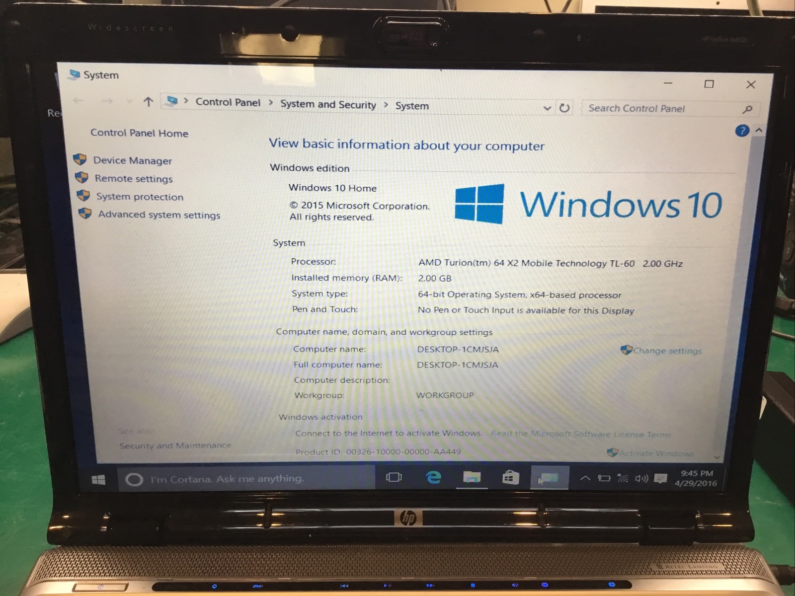 Hp Pavilion Dv6748us, AMD Turion 64 X2 2.0GHz, 2GB RAM, 80GB HDD, Win 10 – I7