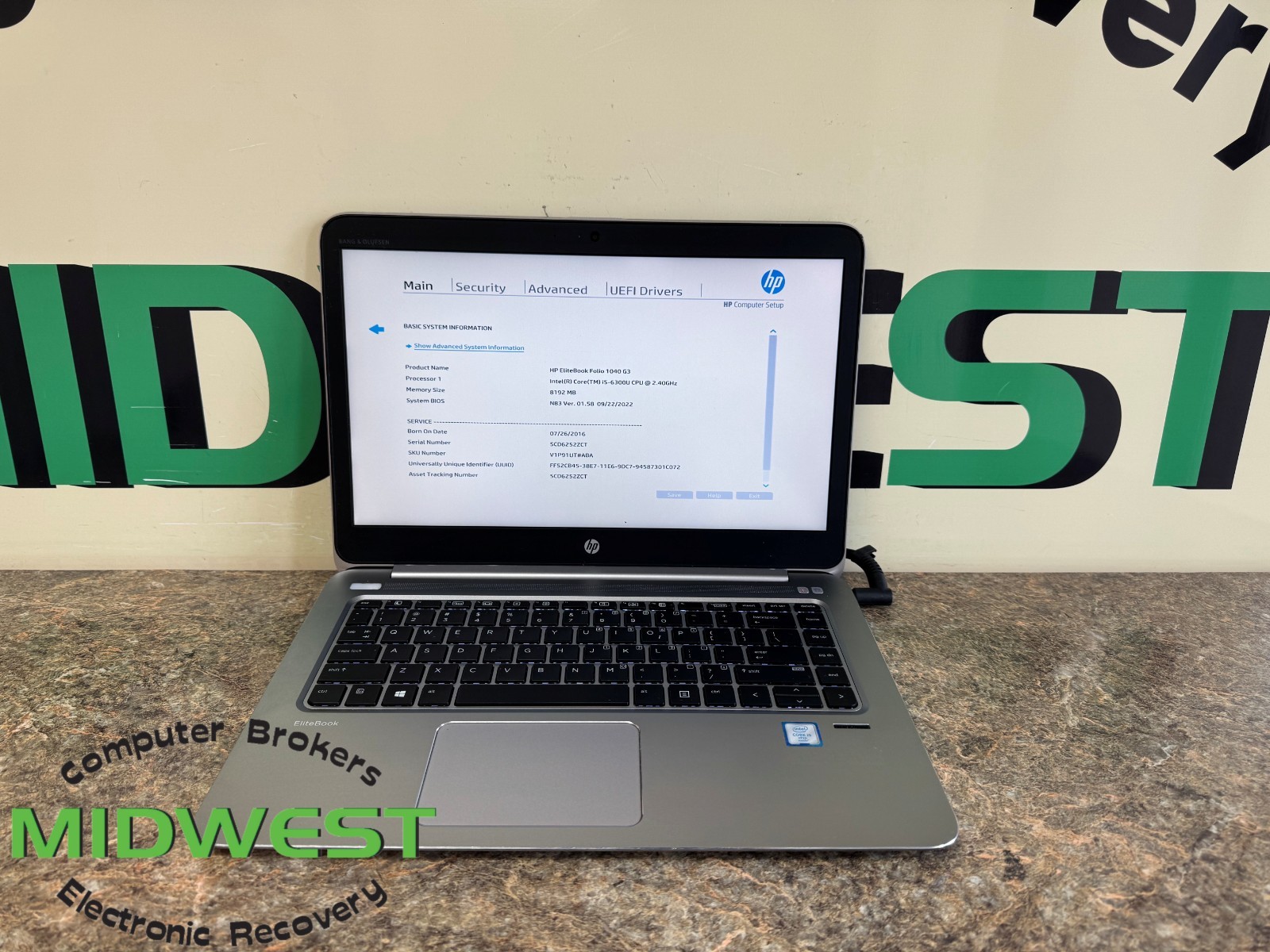 HP EliteBook Folio 1040 G3 i5-6300U 2.4GHz 8GB 256GB SSD (No Battery)