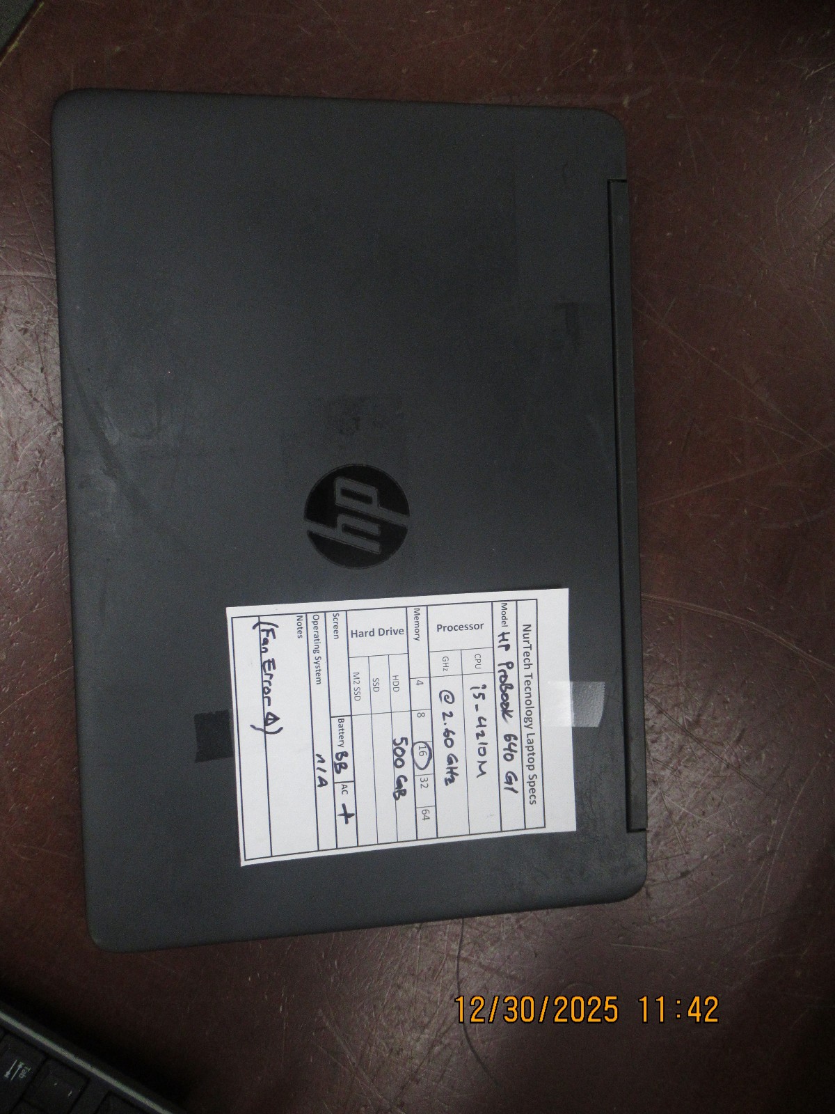 HP ProBook 640 G1 14″ i5-4210M 2.60GHz 16GB 500GB Laptop w/AC [NO OS] BadBattery