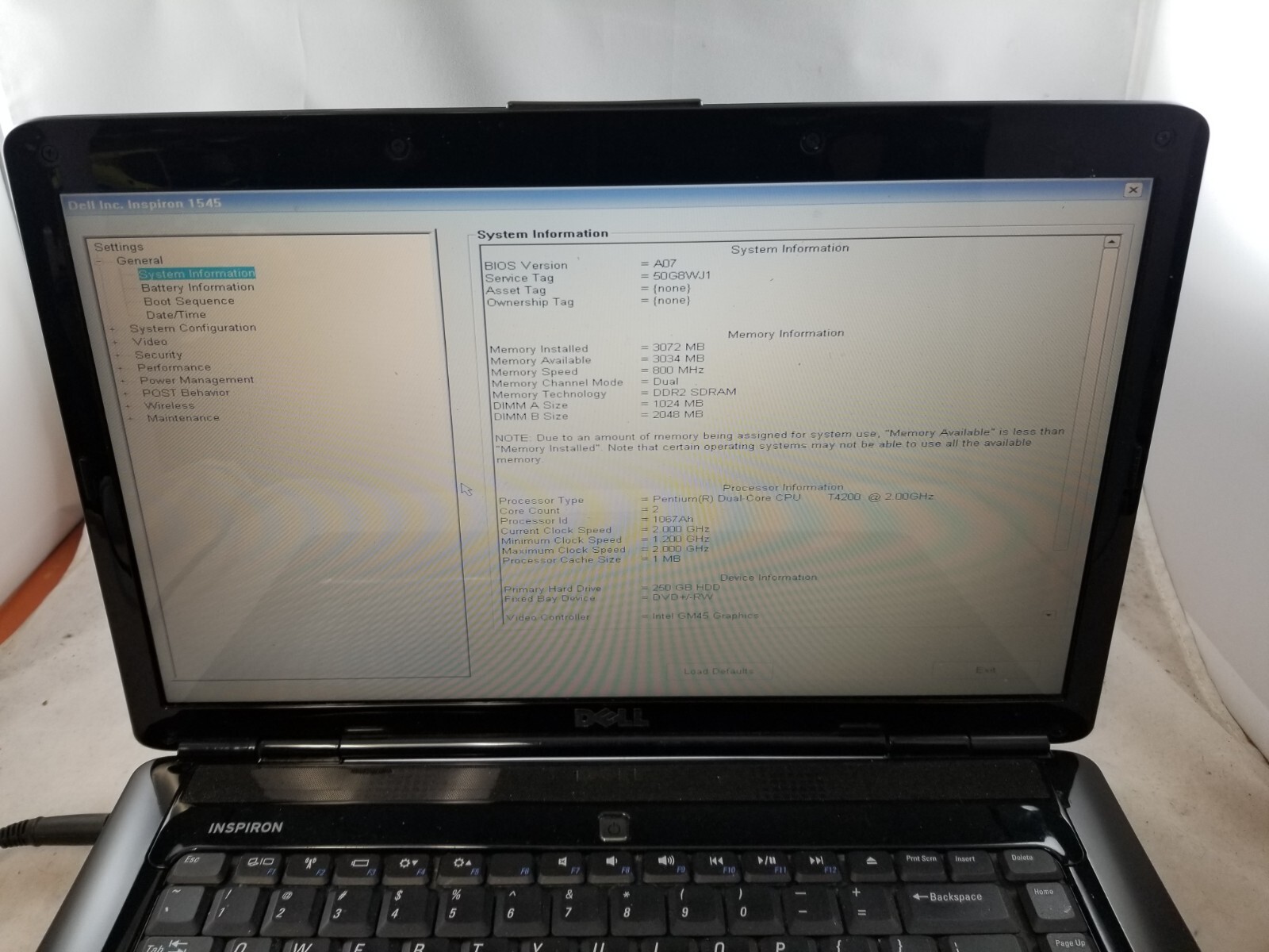 Dell Inspiron 1545 15.6″ Laptop Pentium Dual Core 2GHz 3GB 250GB HDD No OS