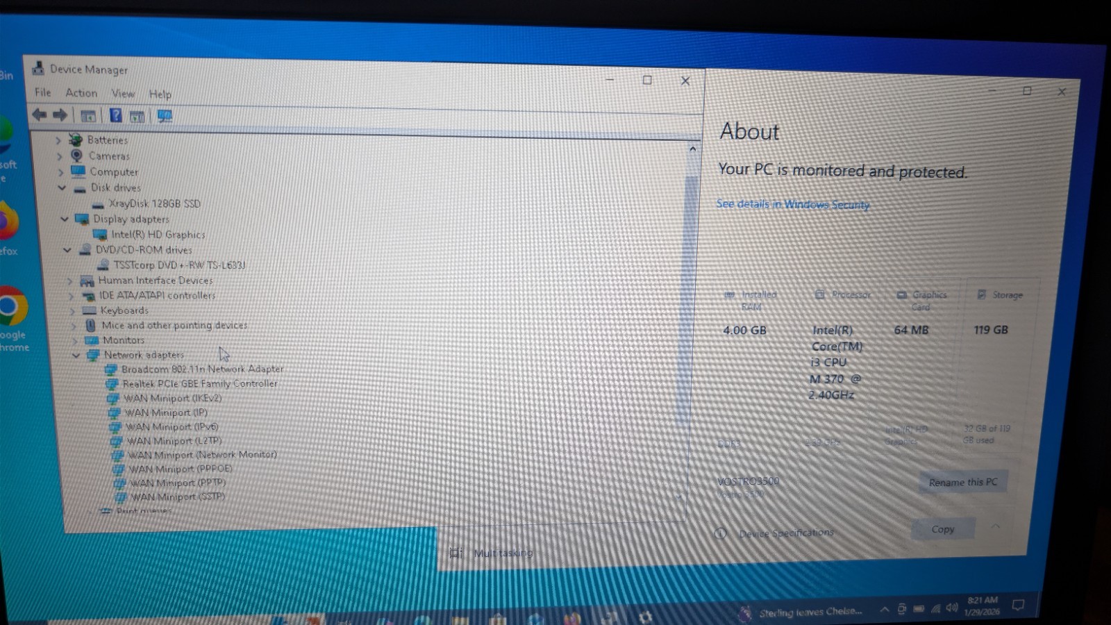 DELL VOSTRO 3500 PC LAPTOP INTEL CORE I3 M370 2.4ghz 4GB 120GB SSD WIN 10 PRO