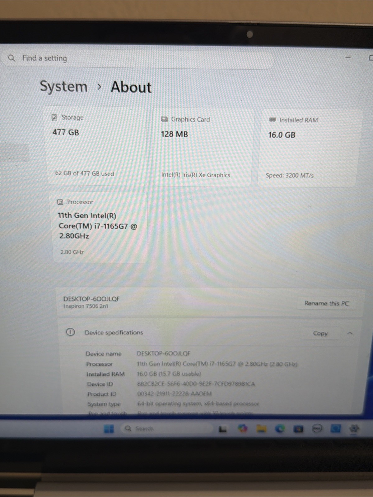 Dell Inspiron 15 7506Laptop (15, Intel Core i7-1165G7 512GB SSD, 16GB RAM) Touch