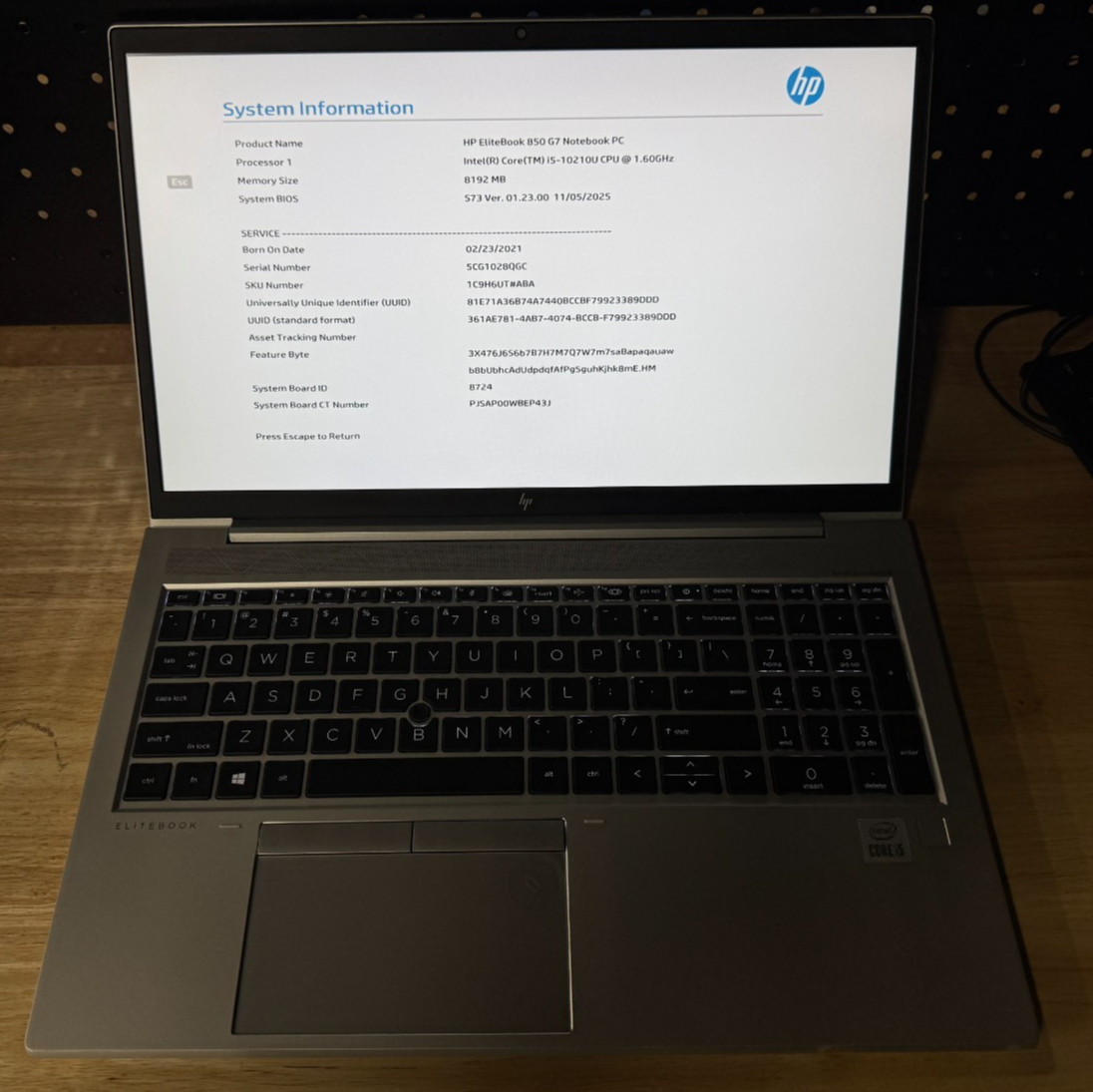 HP EliteBook 850 G7 i5-10210U, 8GB DDR4, Intel 128GB NVMe, Win 11 Pro 25H2