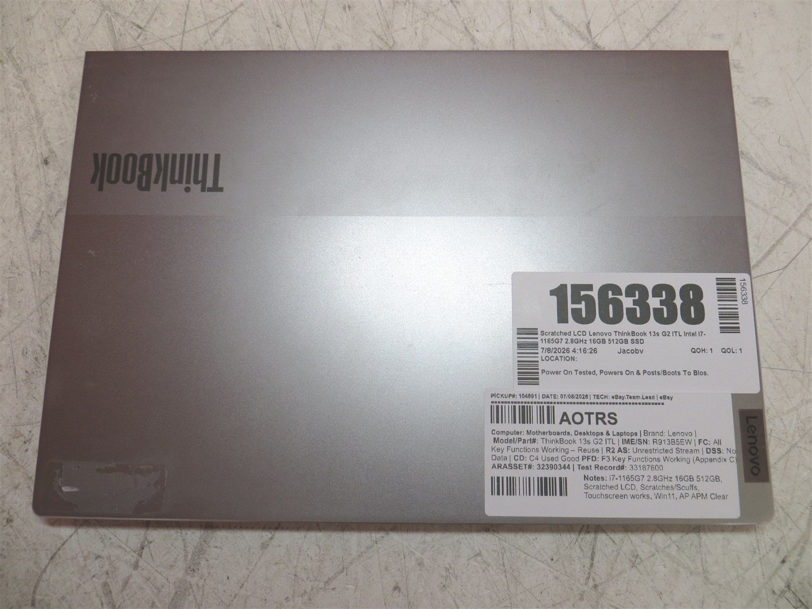 Scratched LCD Lenovo ThinkBook 13s G2 ITL Intel i7-1165G7 2.8GHz 16GB 512GB SSD