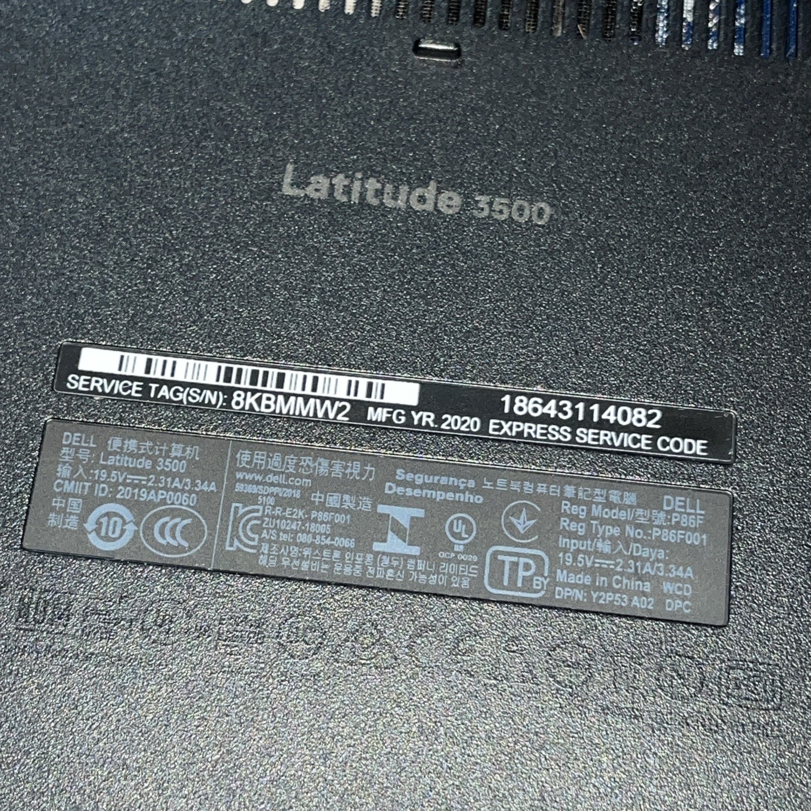 DELL LATITUDE 3500 INTEL CORE I5-8265U 8GB RAM NO HD