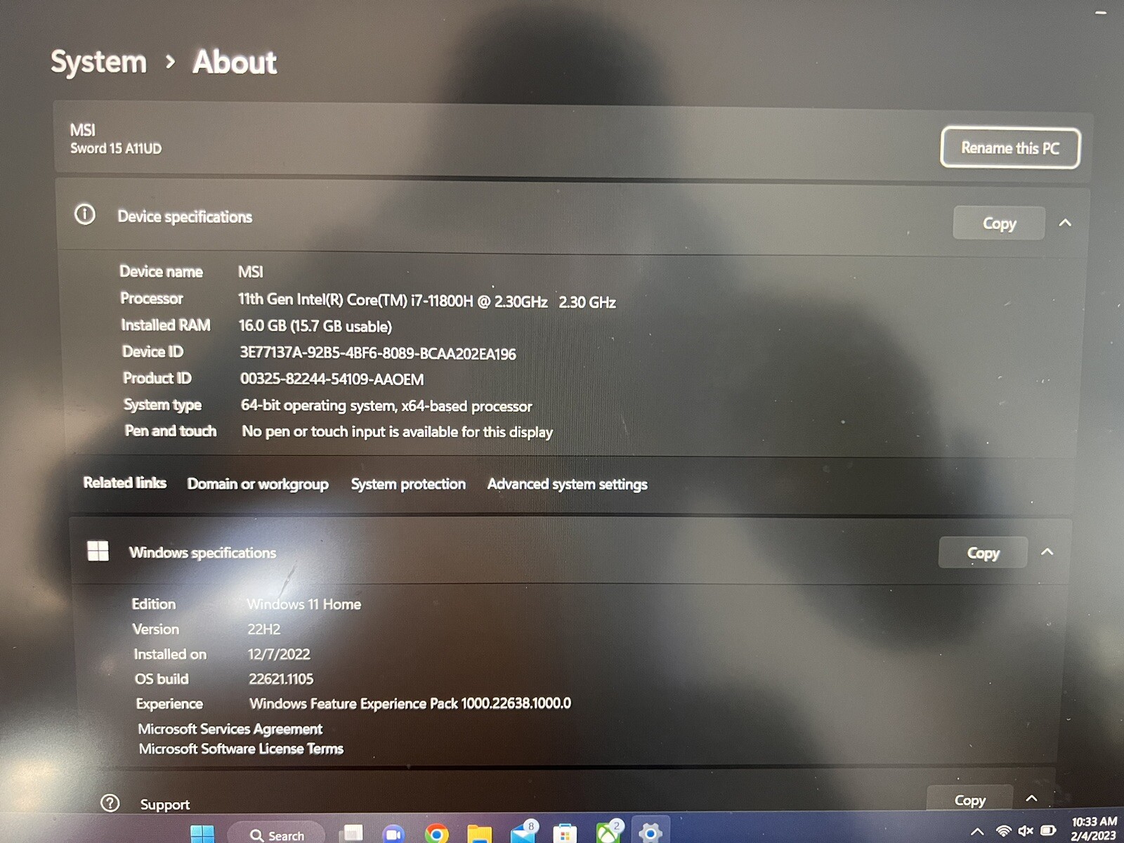 MSI Sword 15 A11UD 15.6″ 16g Mem, 512 SSD + 1TB SSD Internal