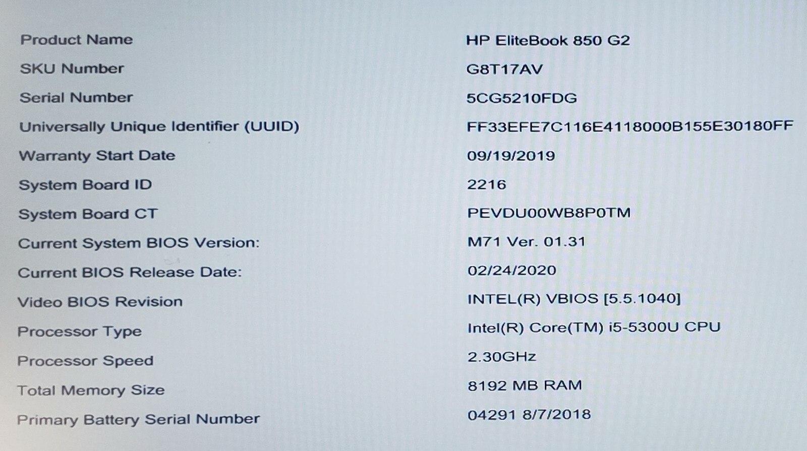 HP EliteBook 850 G2 i5-5300U 2.30GHZ 8GB RAM 128GB SSD Win10 Pro