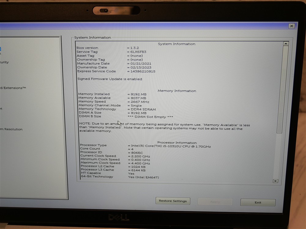 DELL LATITUDE 5410 14″ Laptop i5-10310U 1.7ghz 8GB RAM w/ EXCELLENT BATTERY