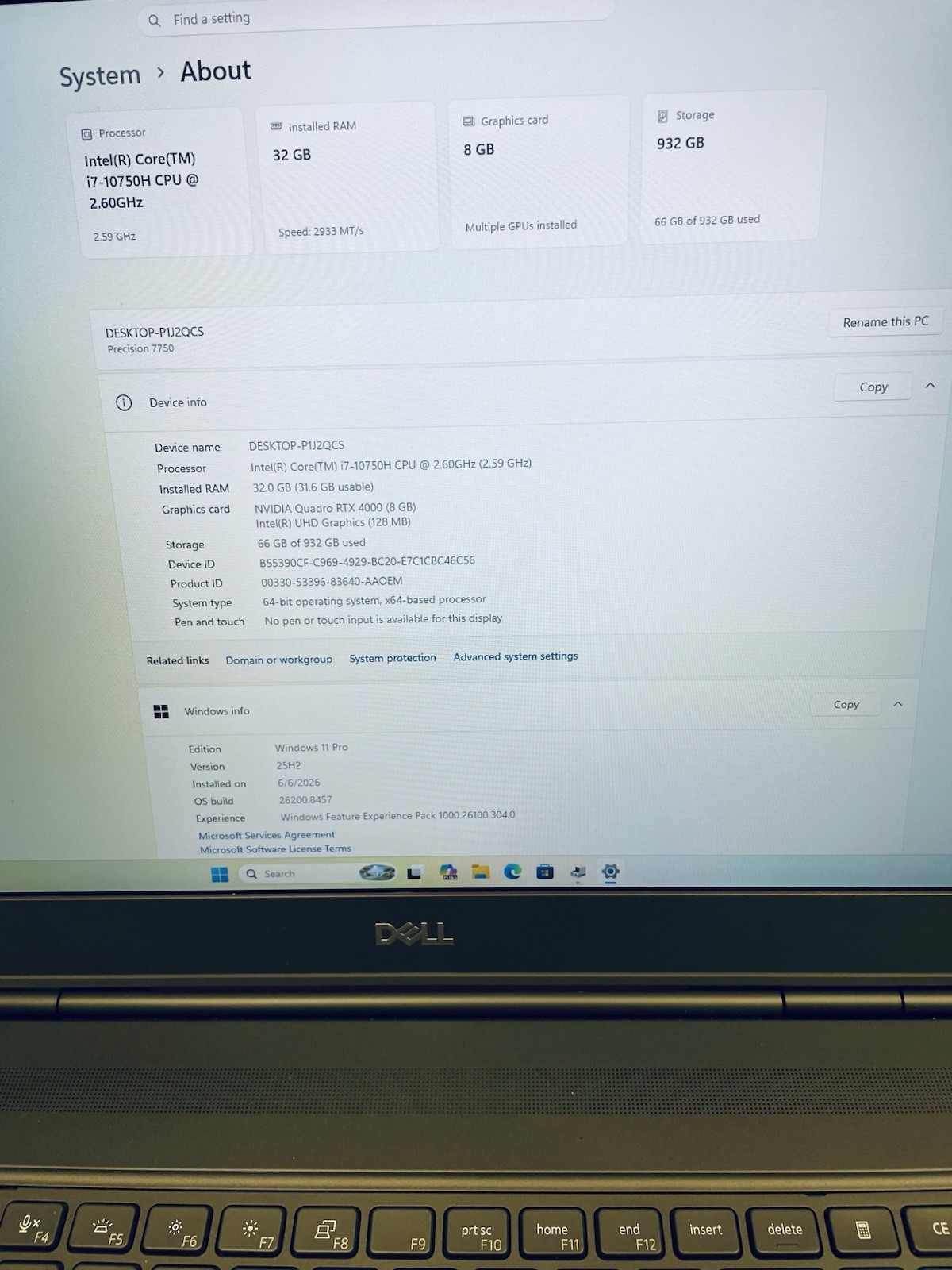 Dell Precision 7750 17.3” Workstation i7 32GB RAM 1TB SSD Win11 Pro RTX 4000