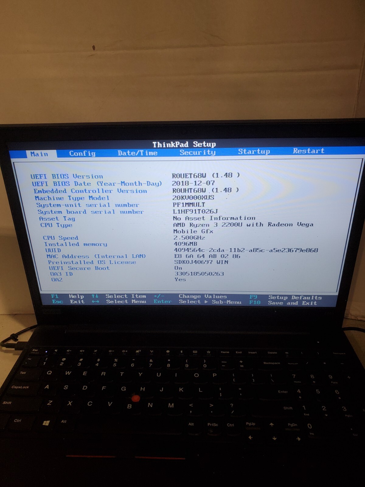 Lenovo ThinkPad E585 15.6″ Ryzen 3 2200U 4GB RAM No HDD/SSD/OS! FAN ERROR! #69