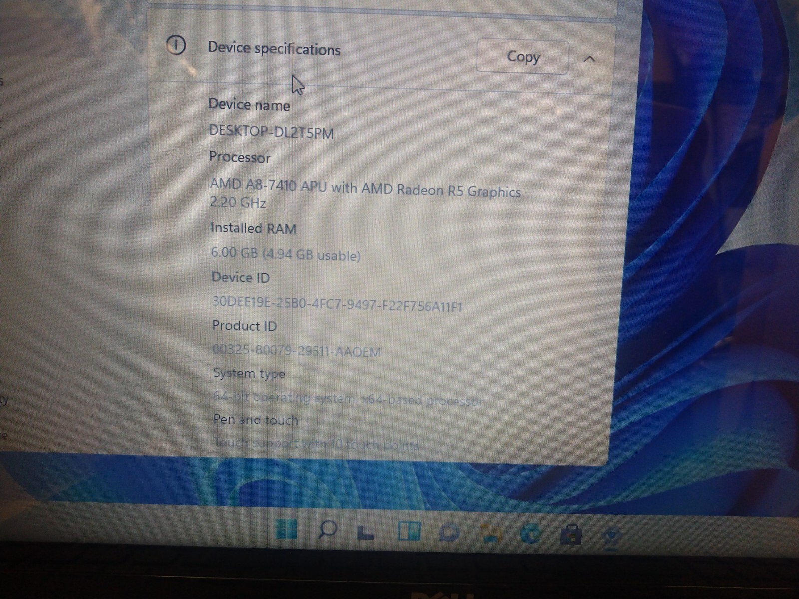 DELL INSPIRON 5555 AMD A8 7410 2.2GHz 6GB Ram 500GB HDD 15.6” TOUCHSCREEN WIN 11