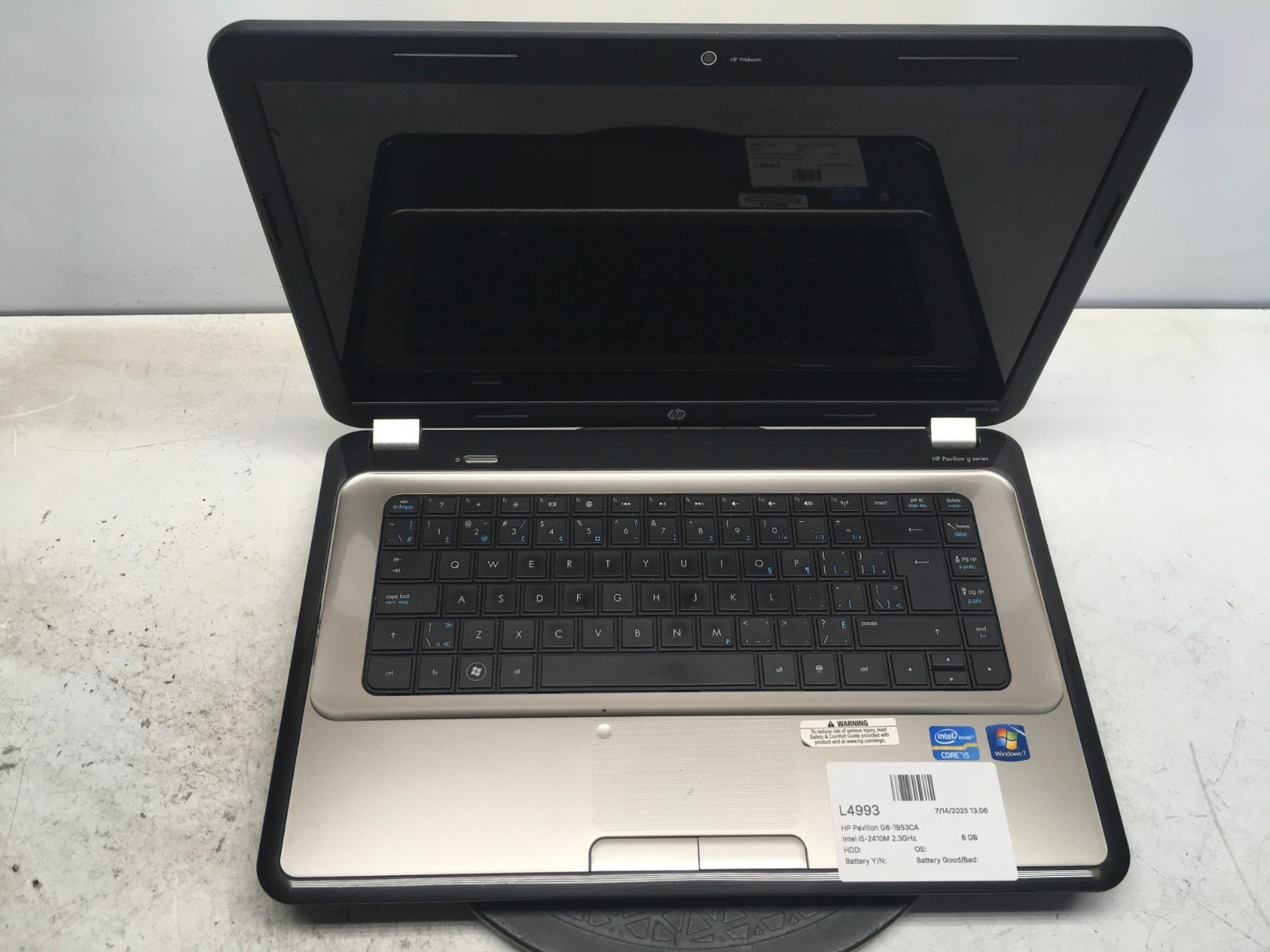 HP Pavilion G6-1B53CA Intel i5-2410M 2.3GHz 8 GB NO HDD/Battery
