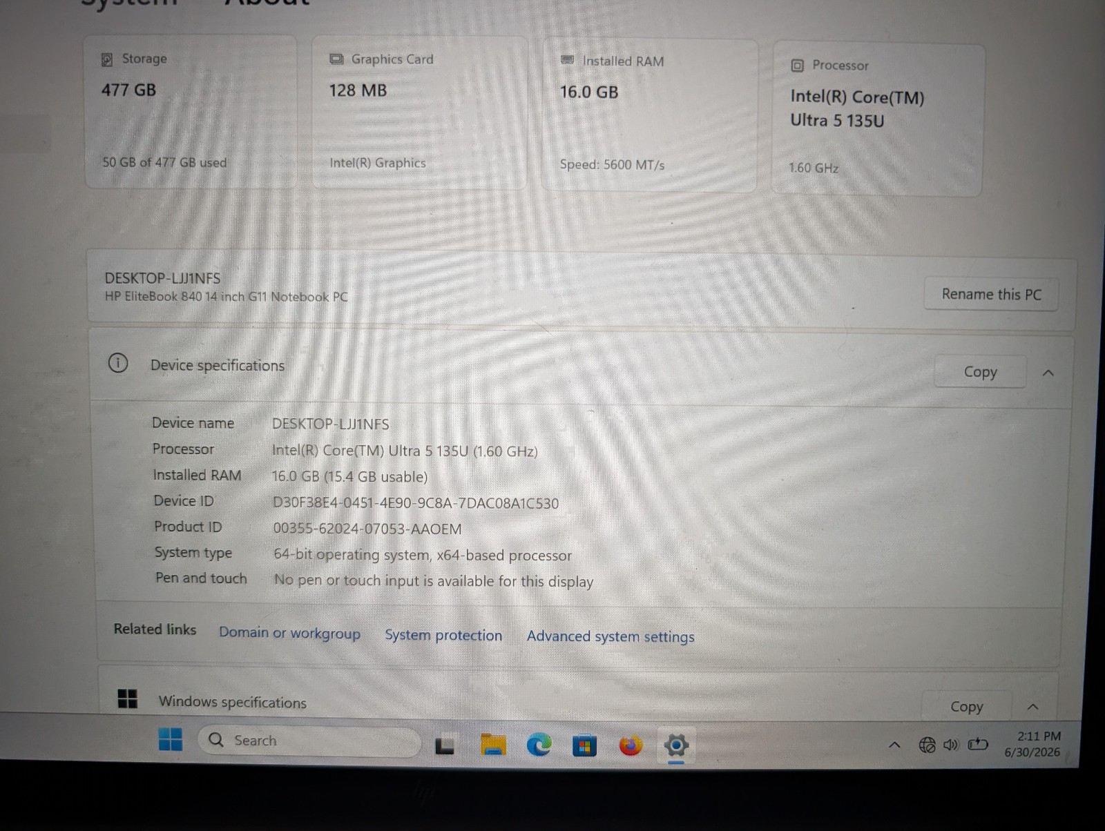 HP Elitebook 840 G11 14 FHD+ 1.6 GHz U5-135U 16GB 512GB SSD – GOOD