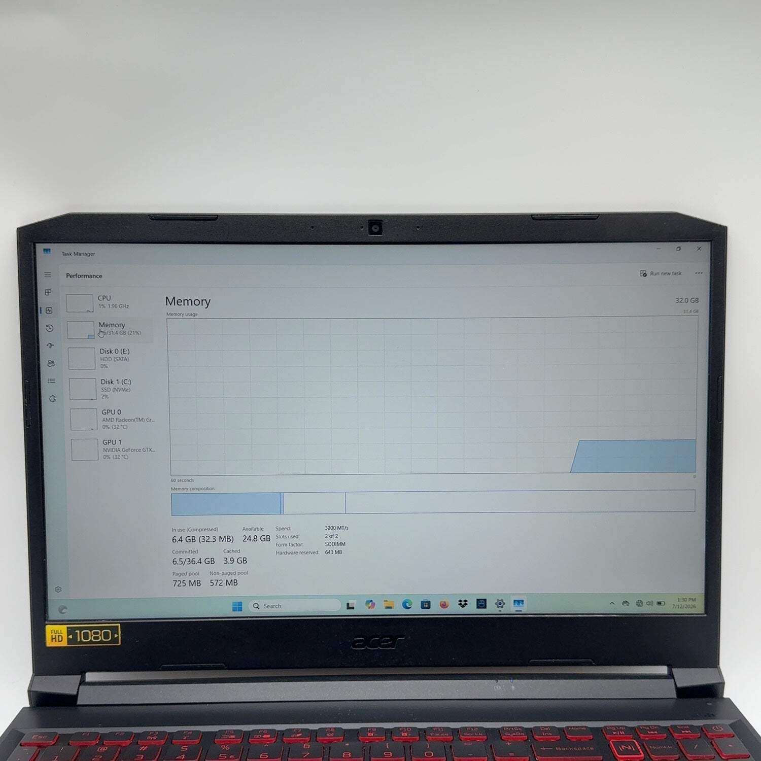 Acer Nitro 5 AN515-44 Ryzen 5 32GB RAM 256GB SSD 320GB HDD GeForce GTX 1650