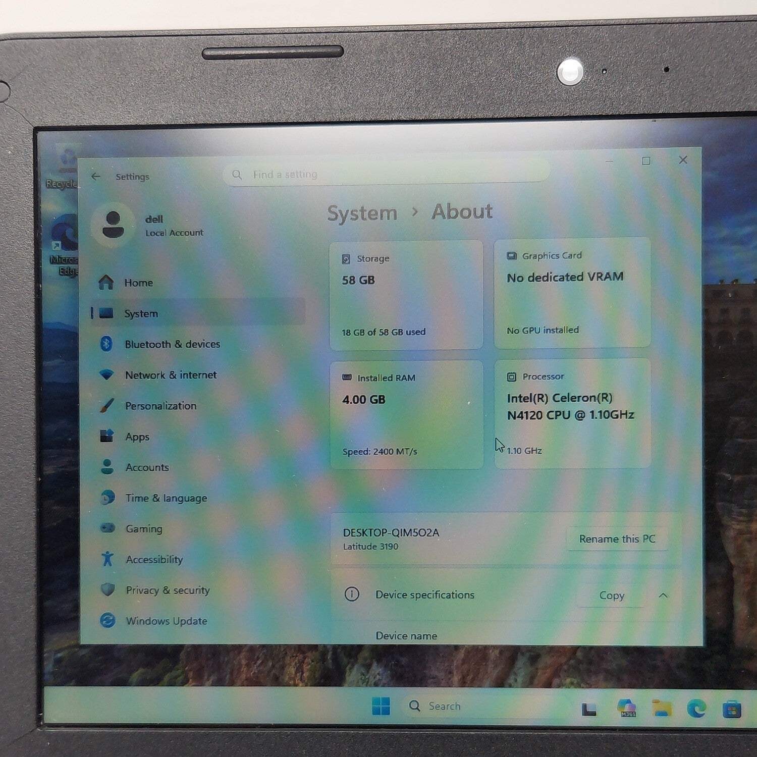 Dell Latitude 3190 11.6″ Celeron N4120 1.1GHz 4GB RAM 60GB SSD