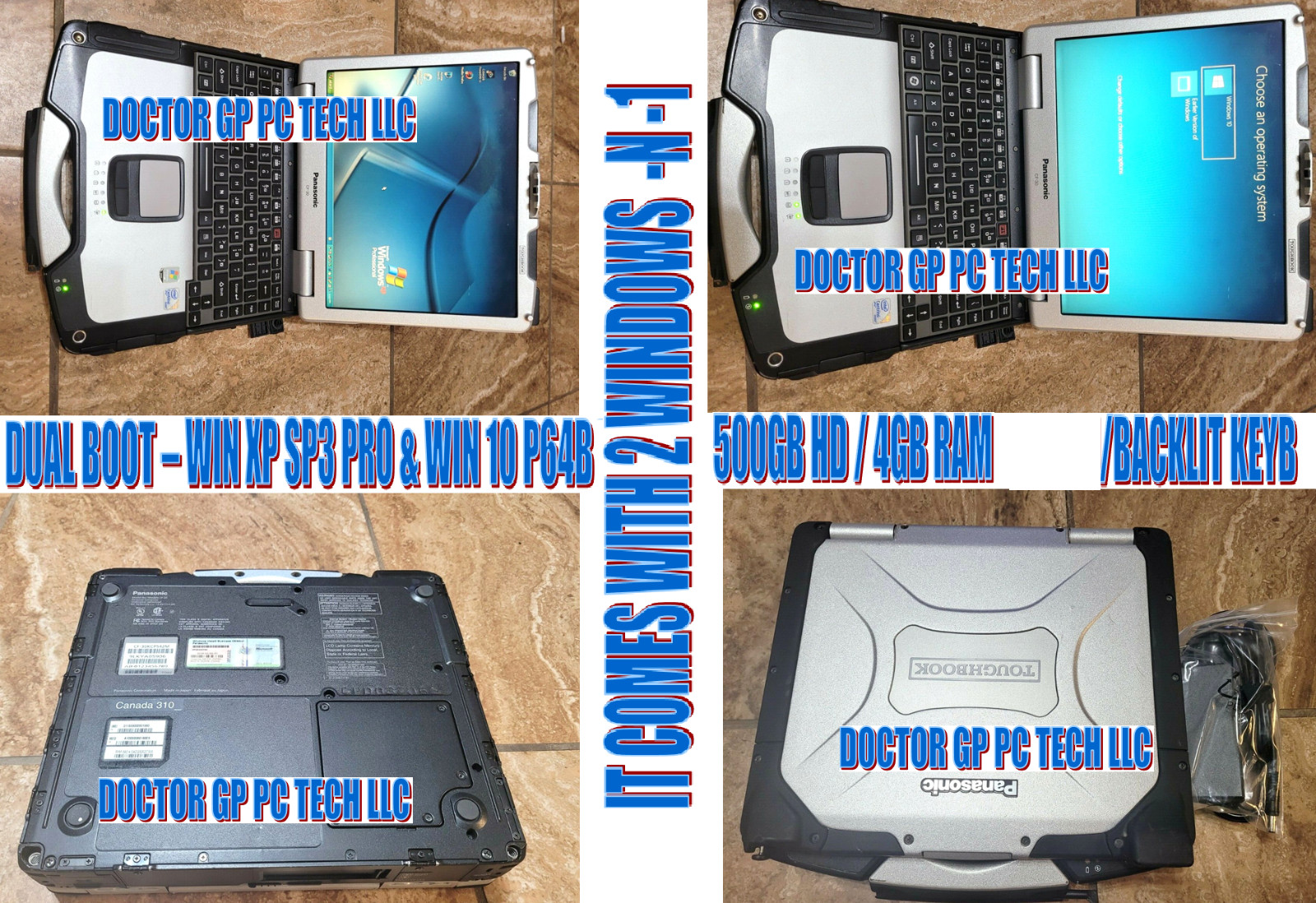 PANASONIC TOUGH CF30 MK3 GPS✔️DUAL BOOT /XP & WIN10P64✔️BACKLIT✔️500GB✔️4GB/