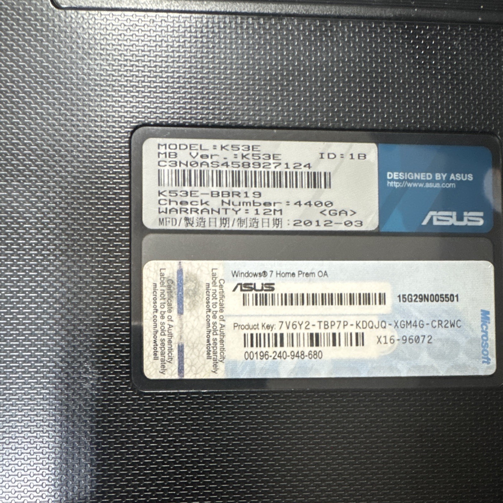 ASUS K53E K Series 15.6 in Intel Core i5 Windows 7 Home Premium HDMI (As is)