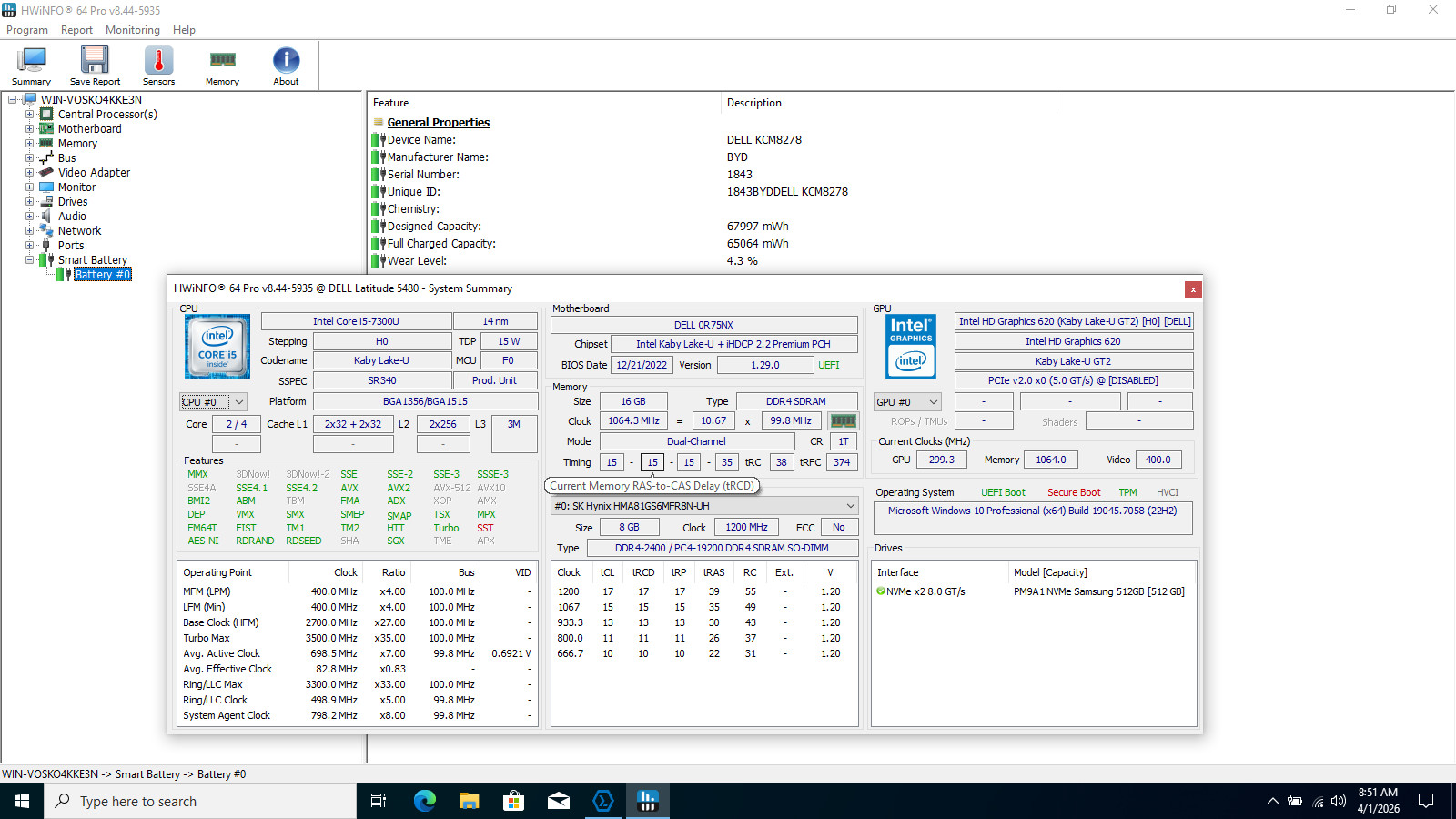 Dell Latitude 5480 I5-7300U 512GB SSD 16GB W10P *READ*