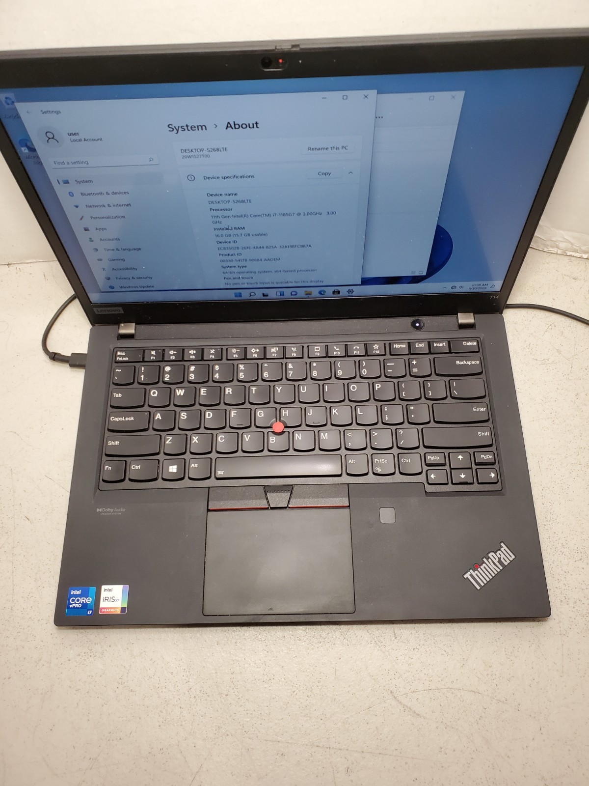 LENOVO THINKPAD T14s GEN 2 Core I7-1185G7 256GB SSD 16GB RAM Win11 #69